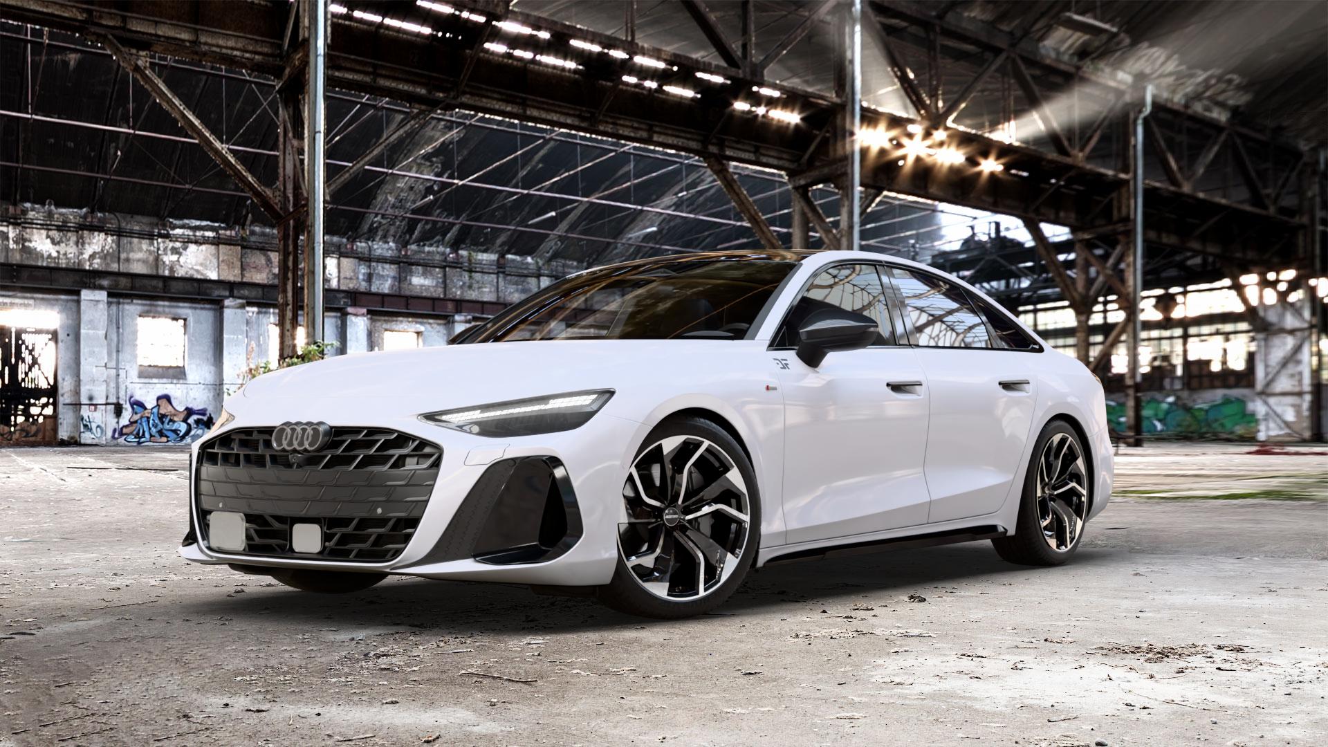 GMP Italia Rebel Black Diamond Felge mit Reifen schwarz in 20Zoll Winterfelge Alufelge auf weissem Audi A6 Typ F2/C9 (Limousine) 2,0l TDI 150kW Mild-Hybrid (204 PS) 120kW (163 Quattro TFSI 195kW (265 TSI 3,0l 210kW (286 180kW (245 270kW (367 250kW (340 E 185kW ⬇️ mit 15mm Tieferlegung ⬇️ Old Industrial Hall_max_5300mm_2024 Frontansicht_1