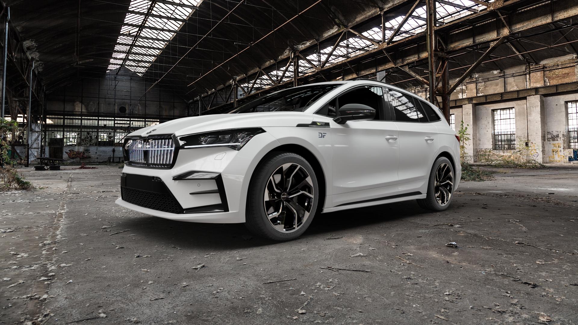 GMP Italia Rebel Black Diamond Felge mit Reifen schwarz in 20Zoll Winterfelge Alufelge auf weissem Skoda Enyaq iV Typ NY 0,0l 77kW RS (105 PS) 89kW 85 (121 85X ⬇️ mit 15mm Tieferlegung ⬇️ Old Industrial Hall_max5000mm_2022 Frontansicht_1