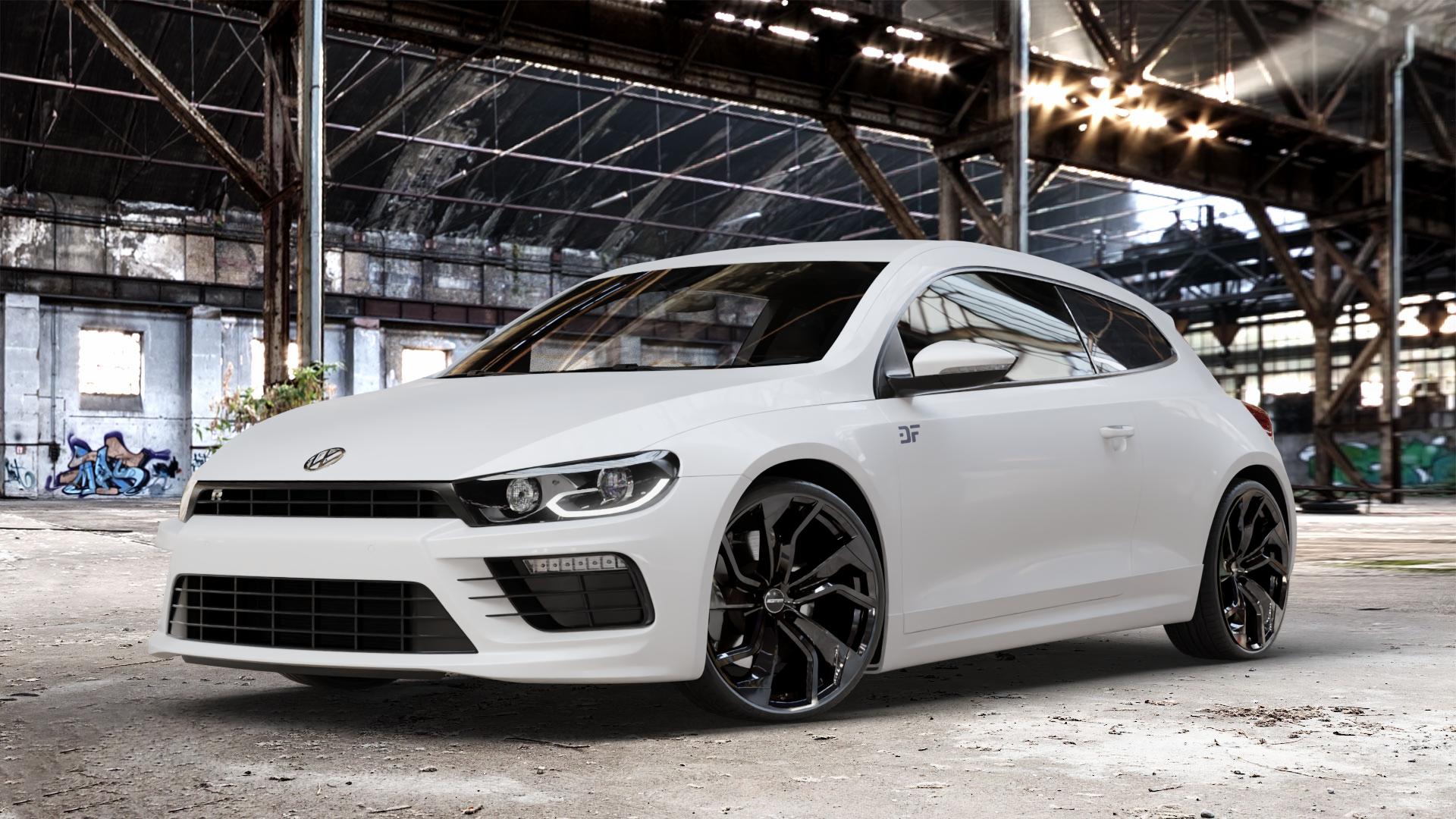 GMP Italia Rebel Black glossy Felge mit Reifen schwarz in 20Zoll Winterfelge Alufelge auf weissem Volkswagen (VW) Scirocco III Typ 13 Facelift ⬇️ mit 15mm Tieferlegung ⬇️ Old Industrial Hall_max_4400mm_2024 Frontansicht_1