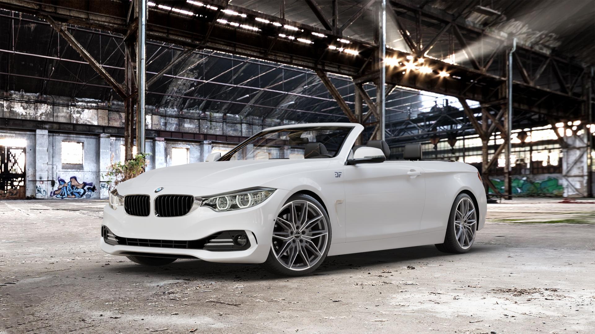 GMP Italia Specter Anthr. matt diamond Felge mit Reifen grau anthrazit in 19Zoll Winterfelge Alufelge auf weissem BMW 428i Typ F33 (Cabrio) 435i 420d xDrive 420i 425d 430d 435d 430i 440i 4er Cabrio (3C) ⬇️ mit 15mm Tieferlegung ⬇️ Old Industrial Hall_max_5300mm_2024 Frontansicht_1