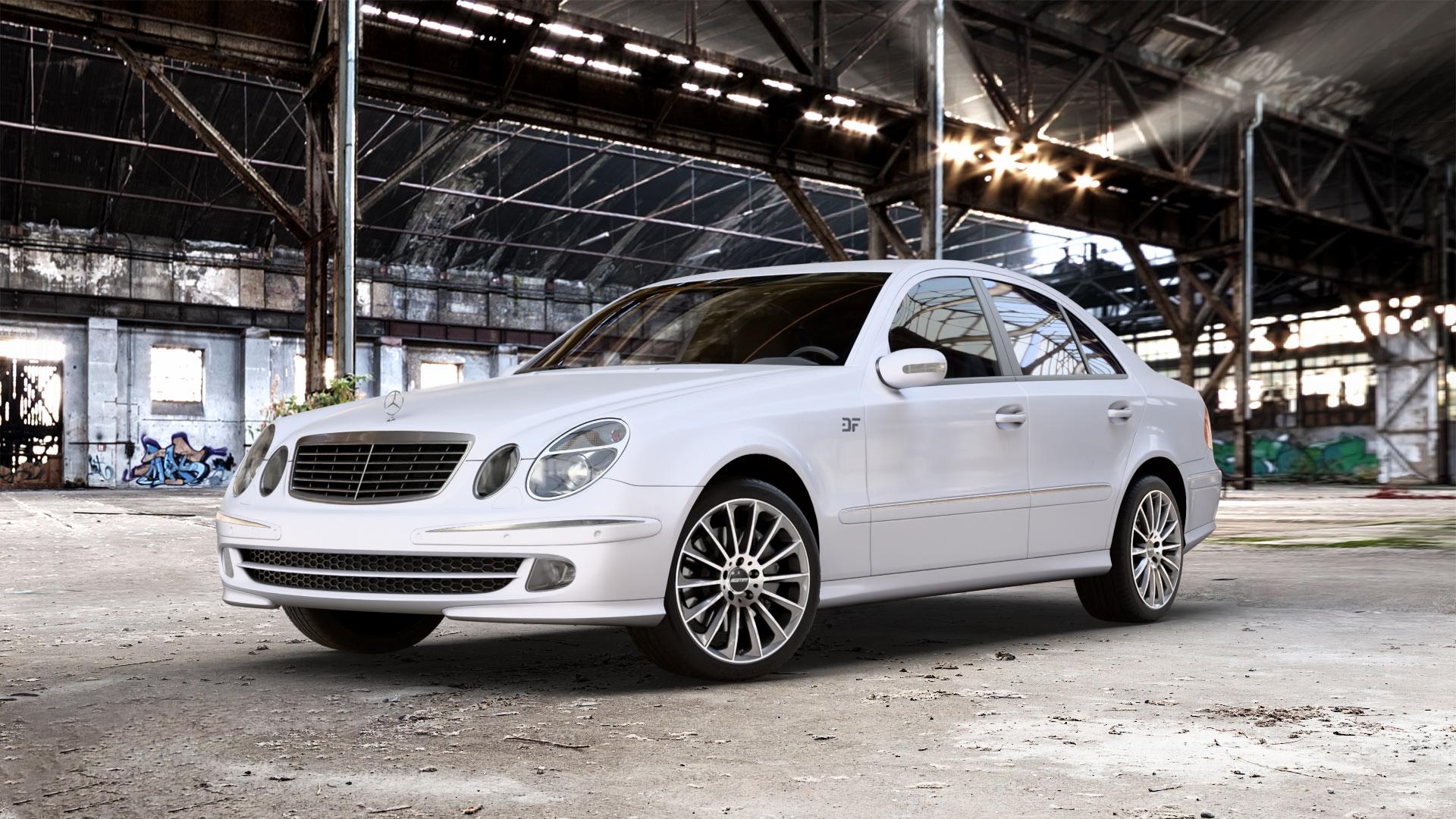 GMP Italia Stellar Anthr. diamond Felge mit Reifen grau anthrazit in 18Zoll Winterfelge Alufelge auf weissem Mercedes E-Klasse Typ W211 Limousine ⬇️ mit 15mm Tieferlegung ⬇️ Old Industrial Hall_max_5300mm_2024 Frontansicht_1