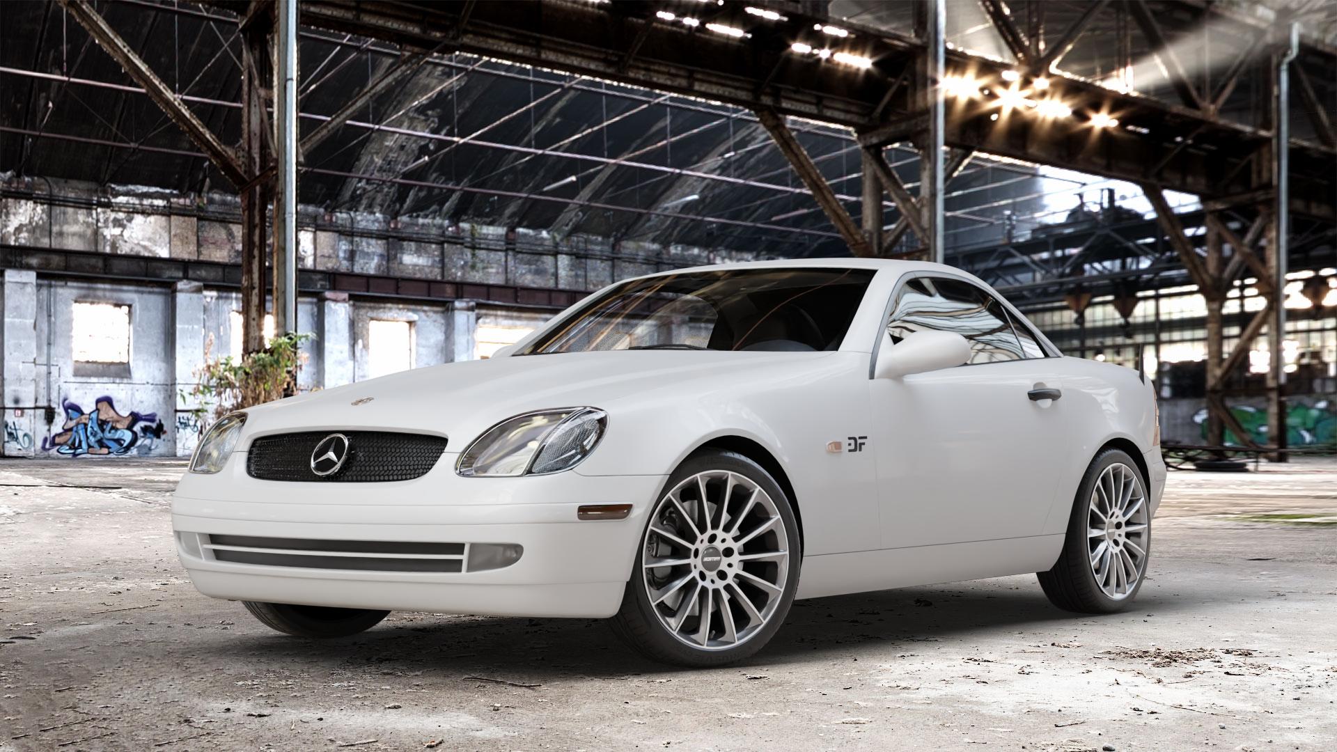 GMP Italia Stellar Anthr. diamond Felge mit Reifen grau anthrazit in 18Zoll Winterfelge Alufelge auf weissem Mercedes SLK Typ R170 ⬇️ mit 15mm Tieferlegung ⬇️ Old Industrial Hall_max_4400mm_2024 Frontansicht_1