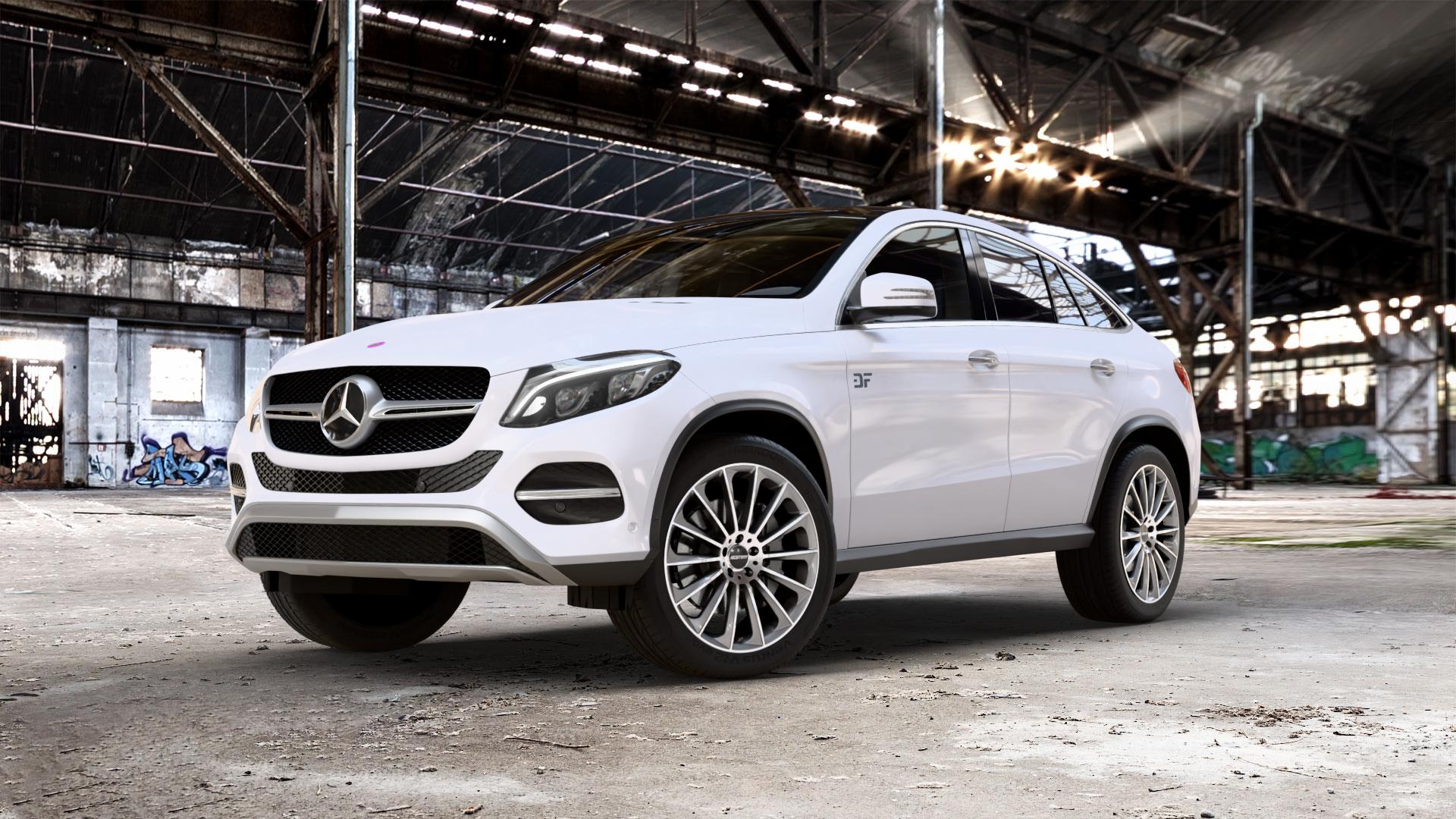 GMP Italia Stellar Anthr. diamond Felge mit Reifen grau anthrazit in 21Zoll Winterfelge Alufelge auf weissem Mercedes GLE-Klasse Coupe Typ x166 ⬇️ mit 15mm Tieferlegung ⬇️ Old Industrial Hall_max_5300mm_2024 Frontansicht_1