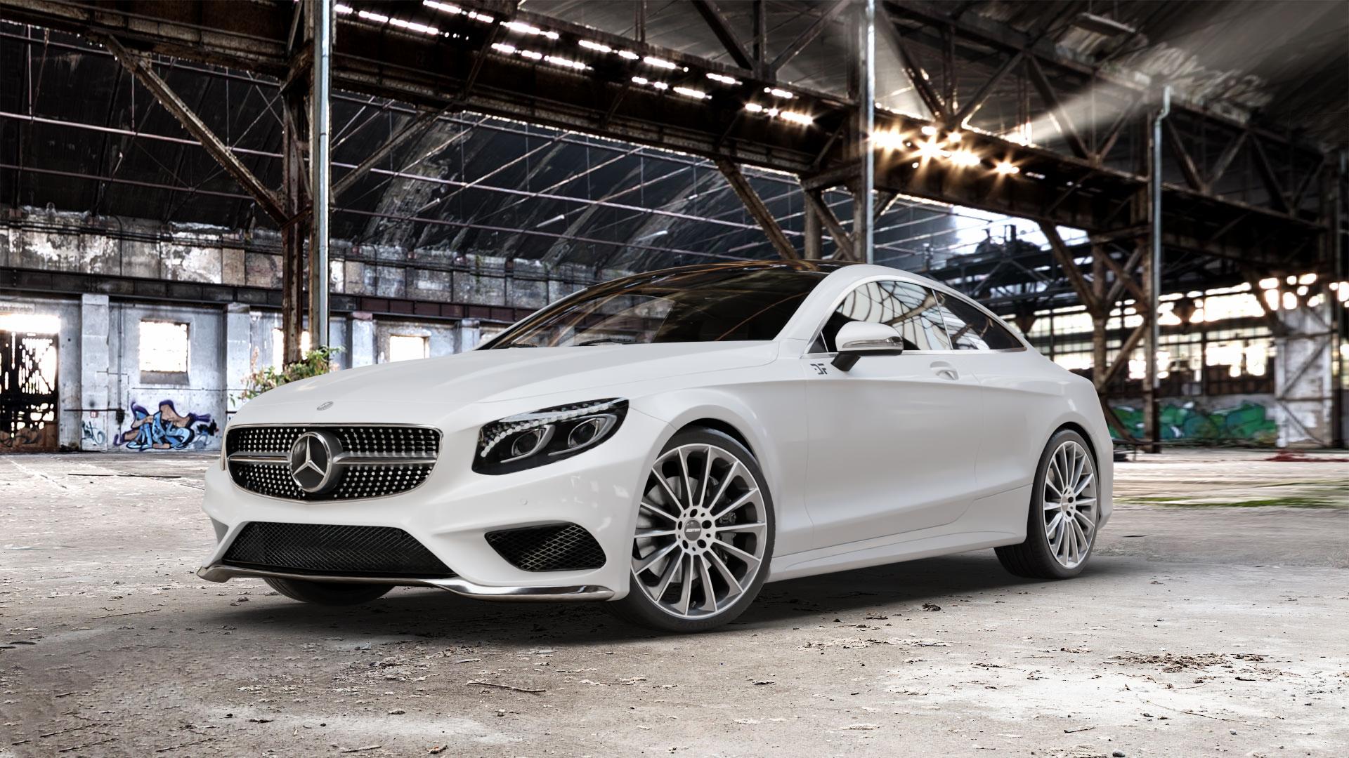 GMP Italia Stellar Anthr. diamond Felge mit Reifen grau anthrazit in 21Zoll Winterfelge Alufelge auf weissem Mercedes S-Klasse Typ C217 Facelift Coupe ⬇️ mit 15mm Tieferlegung ⬇️ Old Industrial Hall_max_5300mm_2024 Frontansicht_1