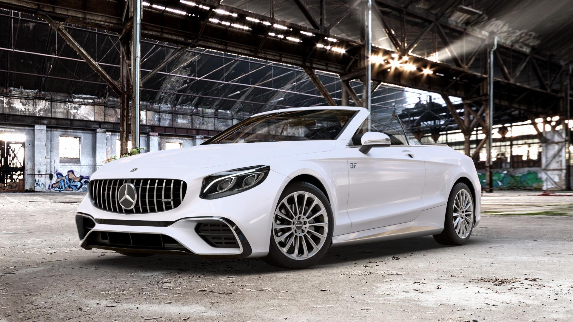 GMP Italia Stellar Silver Felge mit Reifen silber in 19Zoll Winterfelge Alufelge auf weissem Mercedes S-Klasse Cabrio Typ 217 5,5l S 63 AMG 4Matic 430kW (585 PS) 6,0l 65 463kW (630 Facelift 4,0l 450kW (612 ⬇️ mit 15mm Tieferlegung ⬇️ Old Industrial Hall_max_5300mm_2024 Frontansicht_1
