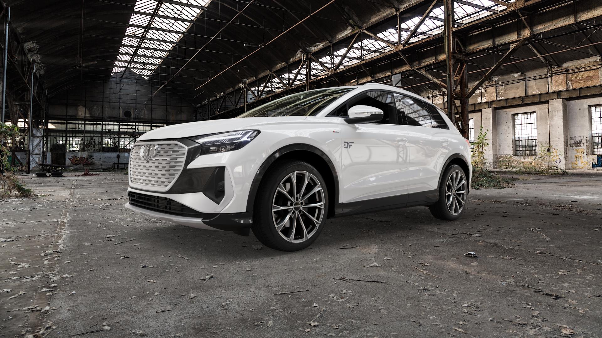 GMP Italia TOTALE Anthr. matt diamond Felge mit Reifen grau anthrazit in 20Zoll Winterfelge Alufelge auf weissem Audi Q4 Typ FZ ⬇️ mit 15mm Tieferlegung ⬇️ Old Industrial Hall_max5000mm_2022 Frontansicht_1