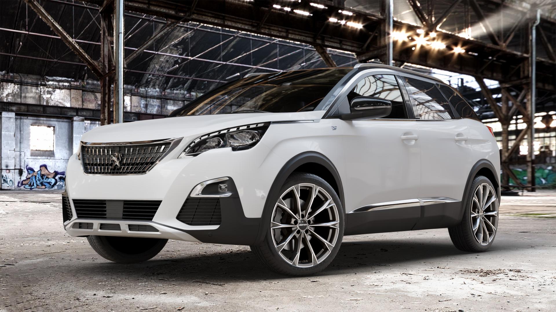 GMP Italia TOTALE Anthr. matt diamond Felge mit Reifen grau anthrazit in 20Zoll Winterfelge Alufelge auf weissem Peugeot 3008 II Typ M ⬇️ mit 15mm Tieferlegung ⬇️ Old Industrial Hall_max_4400mm_2024 Frontansicht_1