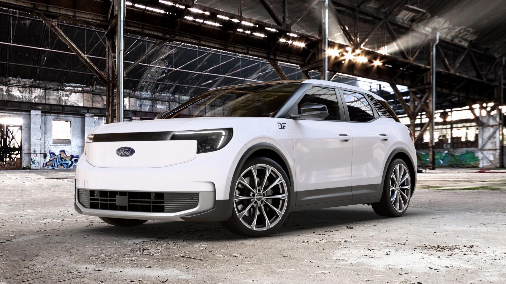 GMP Italia TOTALE Anthr. matt diamond Felge mit Reifen grau anthrazit in 21Zoll Winterfelge Alufelge auf weissem Ford Explorer Typ DRP 0,0l 89kW Extended Range (121 PS) AWD ⬇️ mit 15mm Tieferlegung ⬇️ Old Industrial Hall_max_5300mm_2024 Frontansicht_1