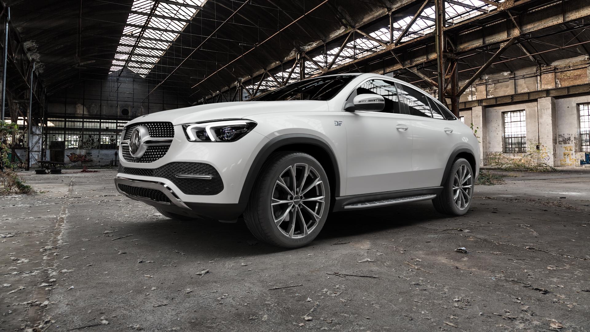 GMP Italia TOTALE Anthr. matt diamond Felge mit Reifen grau anthrazit in 21Zoll Winterfelge Alufelge auf weissem Mercedes GLE-Klasse Coupe Typ V167 (H1GLE) ⬇️ mit 15mm Tieferlegung ⬇️ Old Industrial Hall_max5000mm_2022 Frontansicht_1