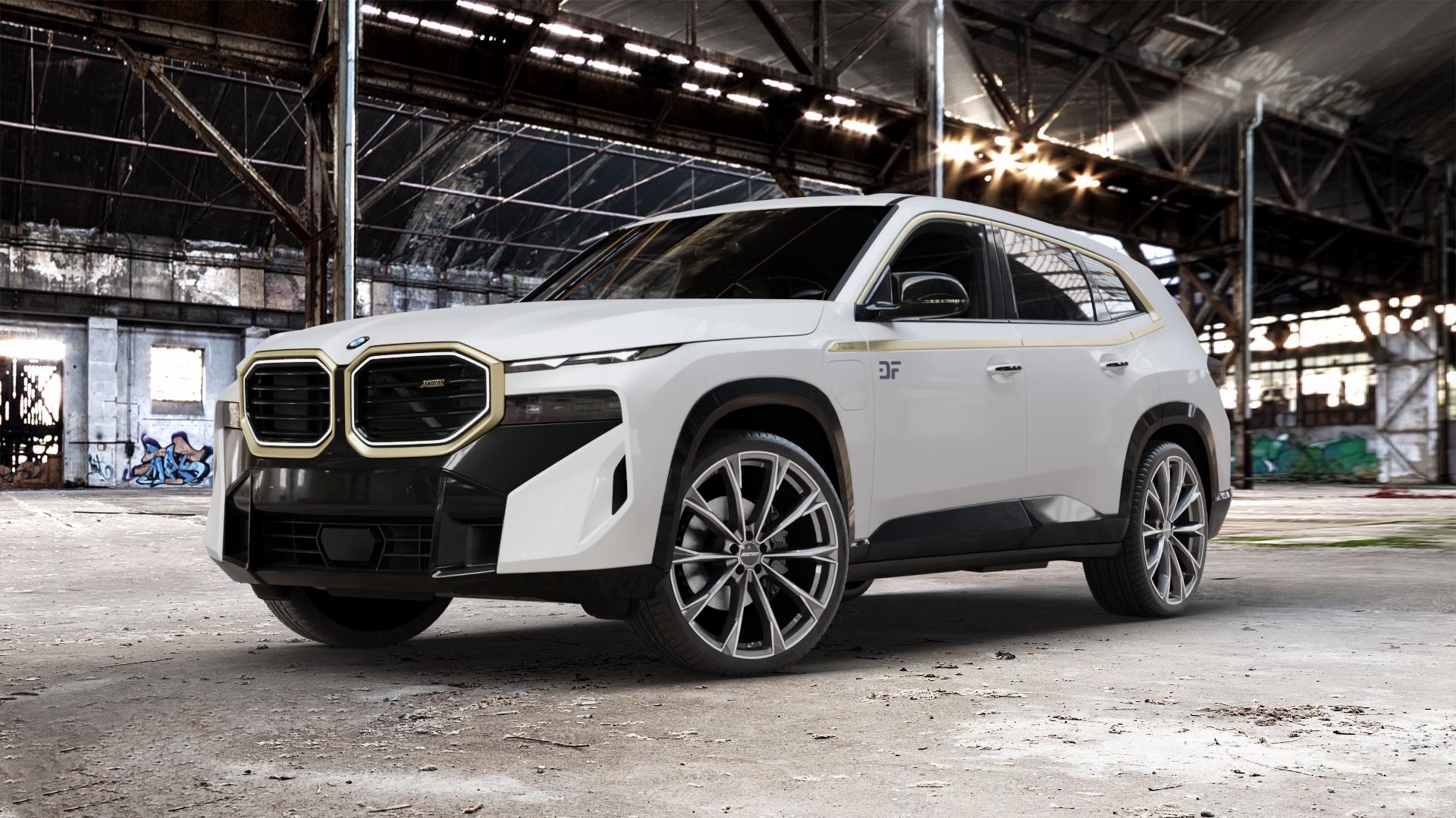 GMP Italia TOTALE Anthr. matt diamond Felge mit Reifen grau anthrazit in 23Zoll Winterfelge Alufelge auf weissem BMW XM Typ G09 (F56XM) 4,4l 360kW Hybrid (489 PS) ⬇️ mit 15mm Tieferlegung ⬇️ Old Industrial Hall_max_5300mm_2024 Frontansicht_1
