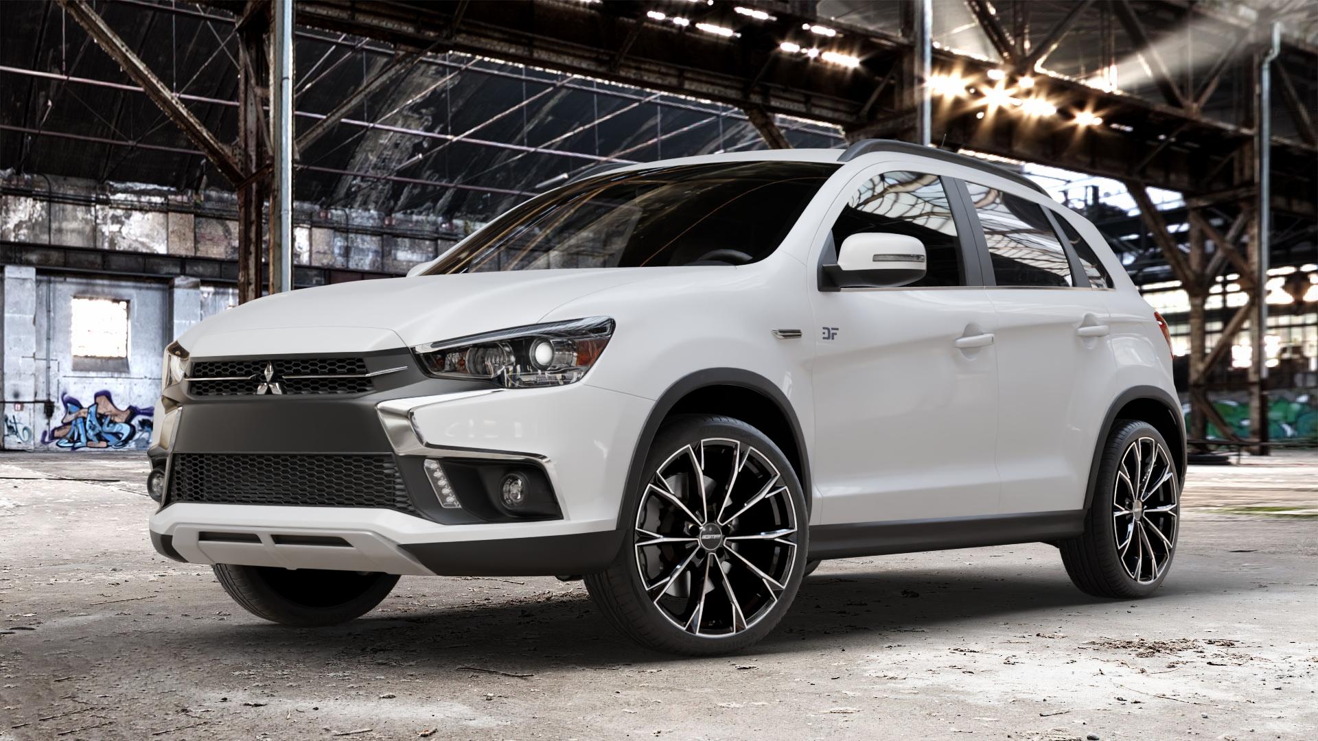 GMP Italia TOTALE Black Diamond Felge mit Reifen schwarz in 20Zoll Winterfelge Alufelge auf weissem Mitsubishi ASX Typ GA0 Facelift 16-> ⬇️ mit 15mm Tieferlegung ⬇️ Old Industrial Hall_max_4400mm_2024 Frontansicht_1