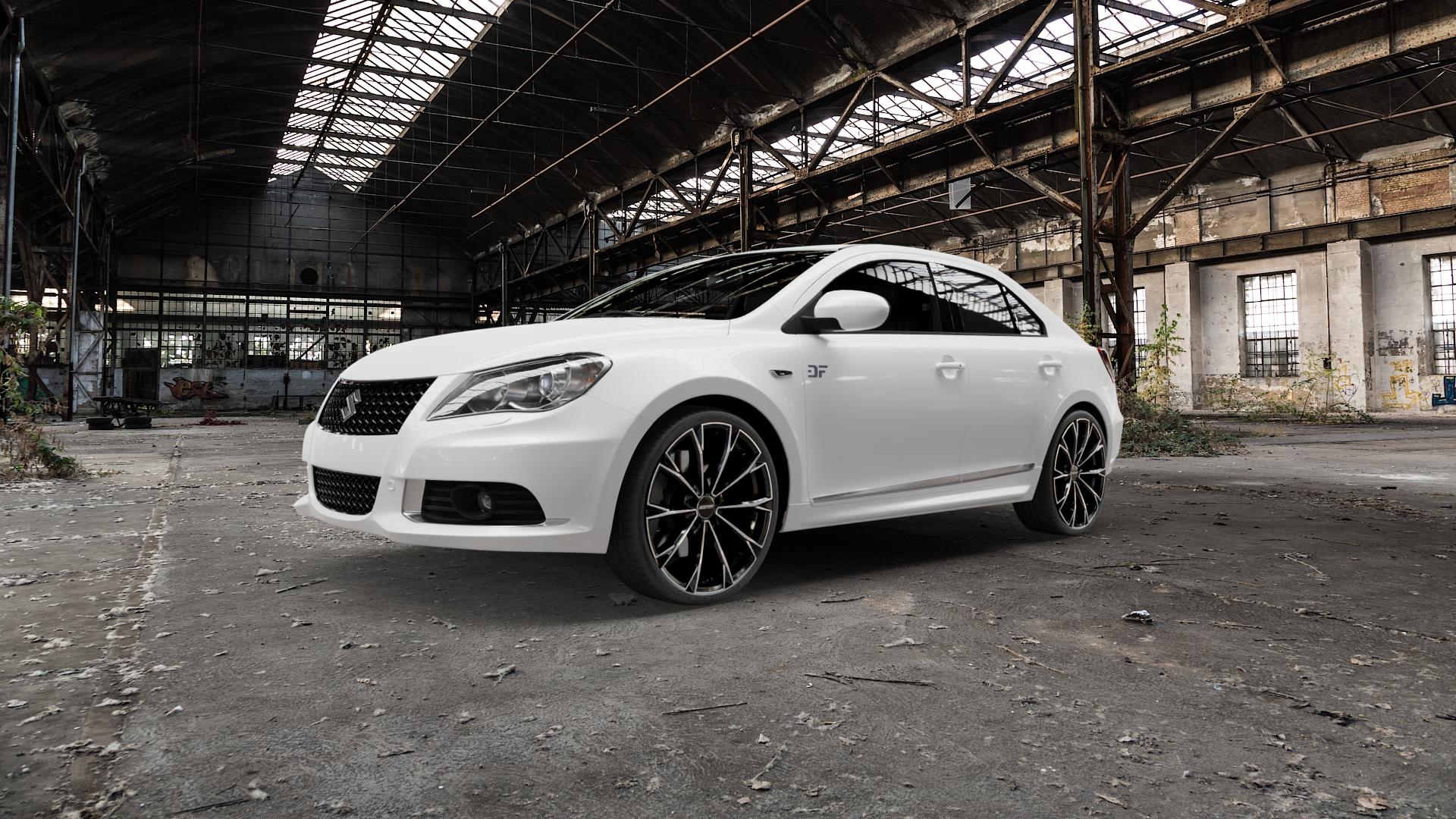 GMP Italia TOTALE Black Diamond Felge mit Reifen schwarz in 20Zoll Winterfelge Alufelge auf weissem Suzuki Kizashi ⬇️ mit 15mm Tieferlegung ⬇️ Old Industrial Hall_max5000mm_2022 Frontansicht_1