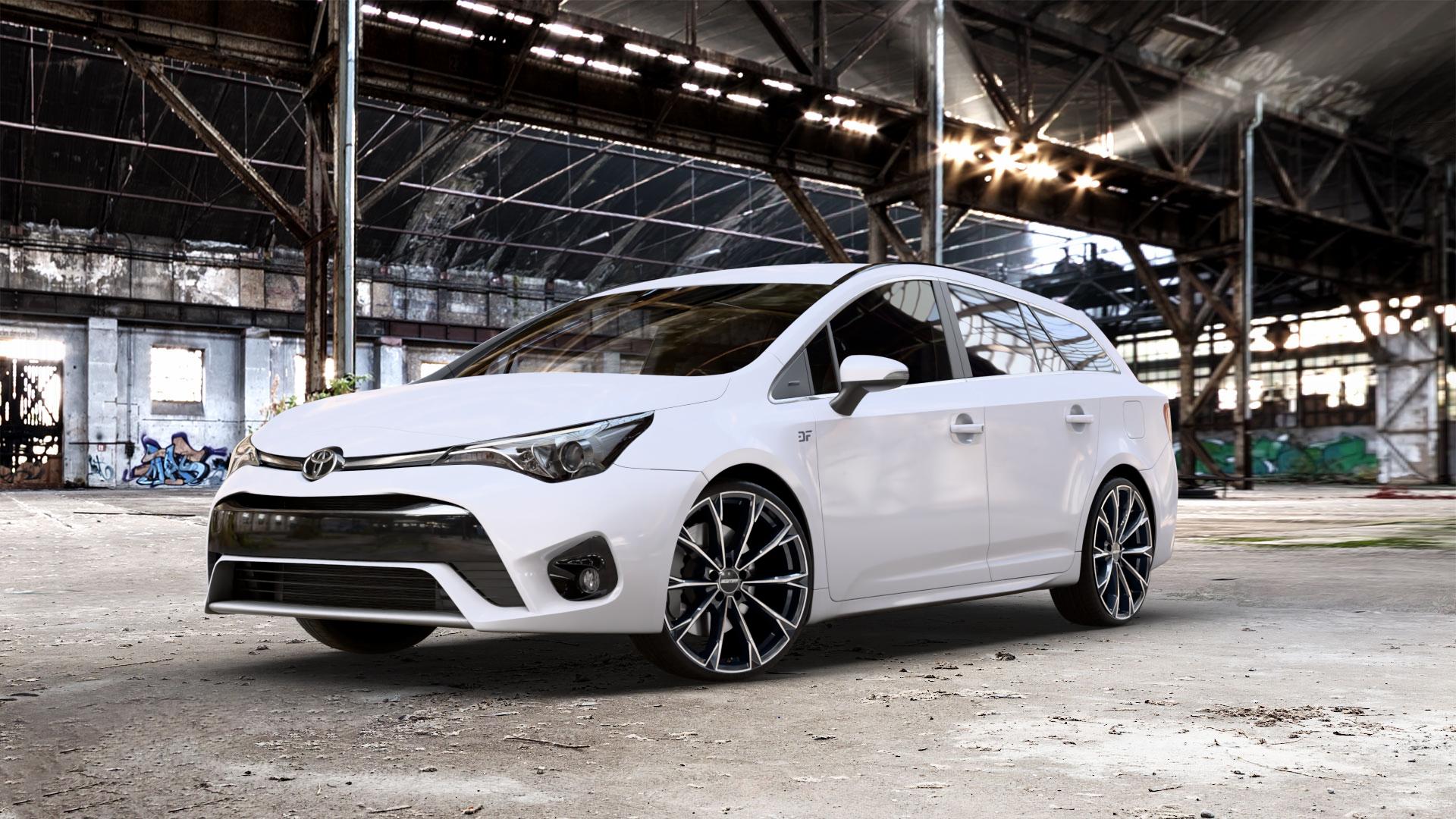 GMP Italia TOTALE Black Diamond Felge mit Reifen schwarz in 20Zoll Winterfelge Alufelge auf weissem Toyota Avensis Combi Typ T27 Facelift 15-> ⬇️ mit 15mm Tieferlegung ⬇️ Old Industrial Hall_max_5300mm_2024 Frontansicht_1