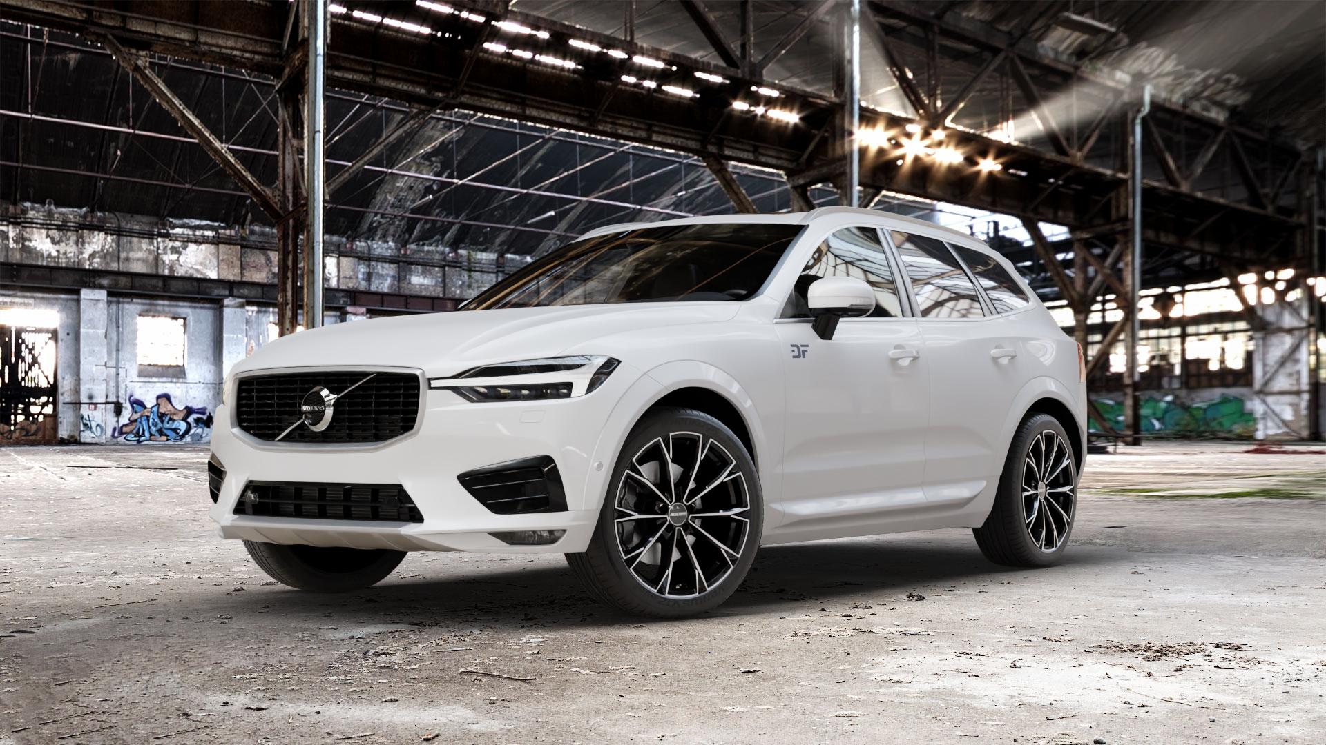 GMP Italia TOTALE Black Diamond Felge mit Reifen schwarz in 20Zoll Winterfelge Alufelge auf weissem Volvo XC60 Typ U ⬇️ mit 15mm Tieferlegung ⬇️ Old Industrial Hall_max_5300mm_2024 Frontansicht_1