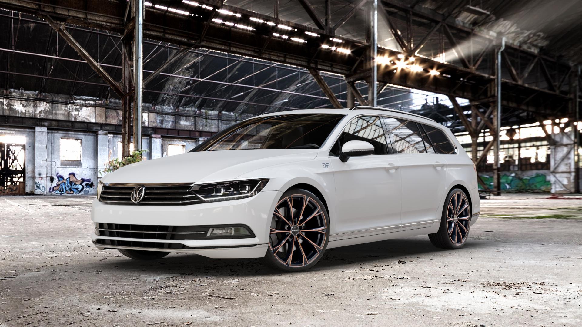 GMP Italia TOTALE Luci di Portofino Felge mit Reifen schwarz bronze in 20Zoll Winterfelge Alufelge auf weissem Volkswagen (VW) Passat 3C/B8 Limousine Variant ⬇️ mit 15mm Tieferlegung ⬇️ Old Industrial Hall_max_5300mm_2024 Frontansicht_1