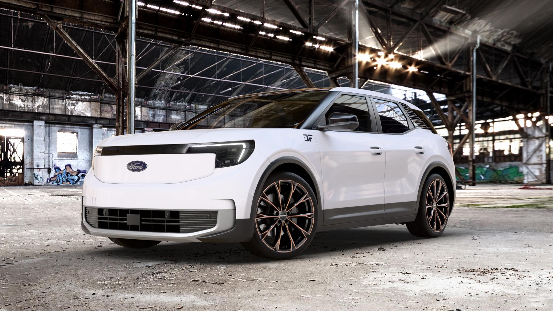 GMP Italia TOTALE Luci di Portofino Felge mit Reifen schwarz bronze in 21Zoll Winterfelge Alufelge auf weissem Ford Explorer Typ DRP 0,0l 89kW Extended Range (121 PS) AWD ⬇️ mit 15mm Tieferlegung ⬇️ Old Industrial Hall_max_5300mm_2024 Frontansicht_1
