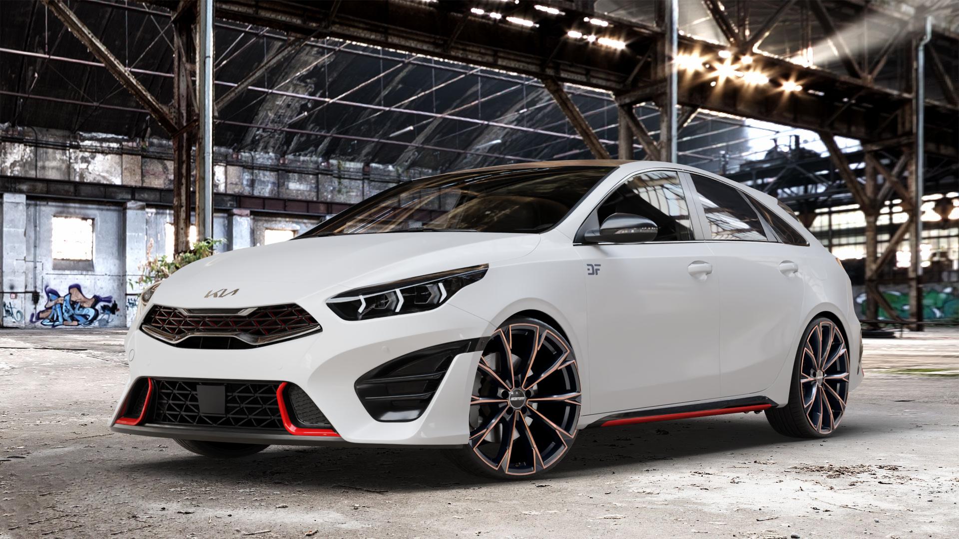 GMP Italia TOTALE Luci di Portofino Felge mit Reifen schwarz bronze in 21Zoll Winterfelge Alufelge auf weissem Kia ProCeed Typ CD Facelift Pro Cee d ⬇️ mit 15mm Tieferlegung ⬇️ Old Industrial Hall_max_4400mm_2024 Frontansicht_1