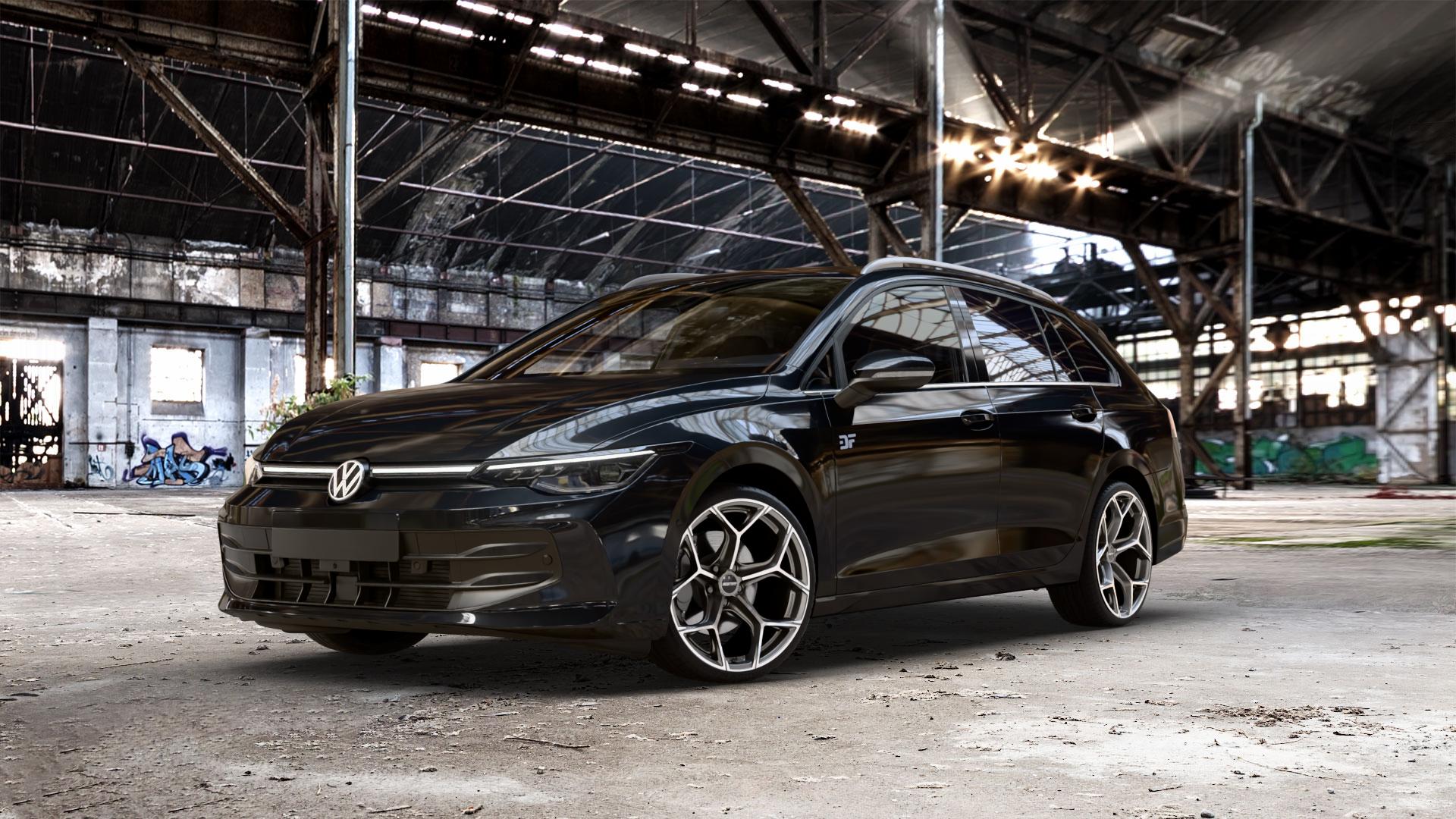 GMP Italia Ultrivity Anthr. matt diamond Felge mit Reifen grau anthrazit in 19Zoll Winterfelge Alufelge auf schwarzem Volkswagen (VW) Golf 8 Variant Facelift ⬇️ mit 15mm Tieferlegung ⬇️ Old Industrial Hall_max_5300mm_2024 Frontansicht_1