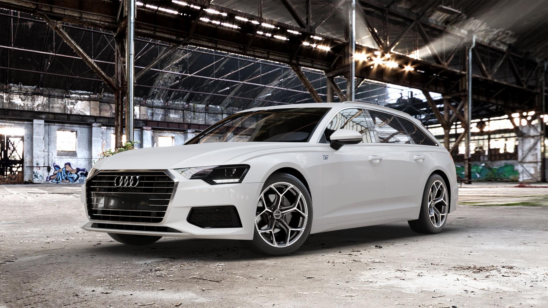 GMP Italia Ultrivity Anthr. matt diamond Felge mit Reifen grau anthrazit in 19Zoll Winterfelge Alufelge auf weissem Audi A6 Typ F2/C8 (Avant) ⬇️ mit 15mm Tieferlegung ⬇️ Old Industrial Hall_max_5300mm_2024 Frontansicht_1