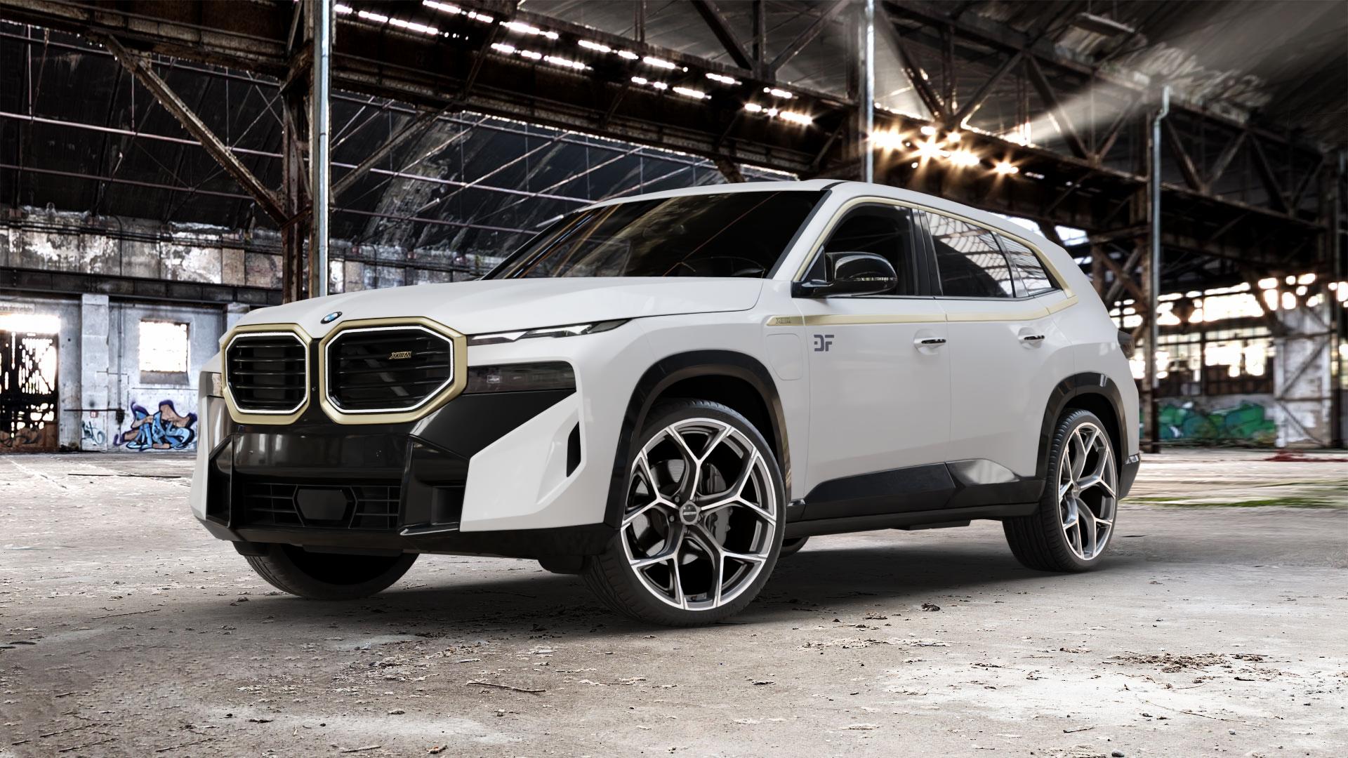 GMP Italia Ultrivity Anthr. matt diamond Felge mit Reifen grau anthrazit in 23Zoll Winterfelge Alufelge auf weissem BMW XM Typ G09 (F56XM) 4,4l 360kW Hybrid (489 PS) ⬇️ mit 15mm Tieferlegung ⬇️ Old Industrial Hall_max_5300mm_2024 Frontansicht_1