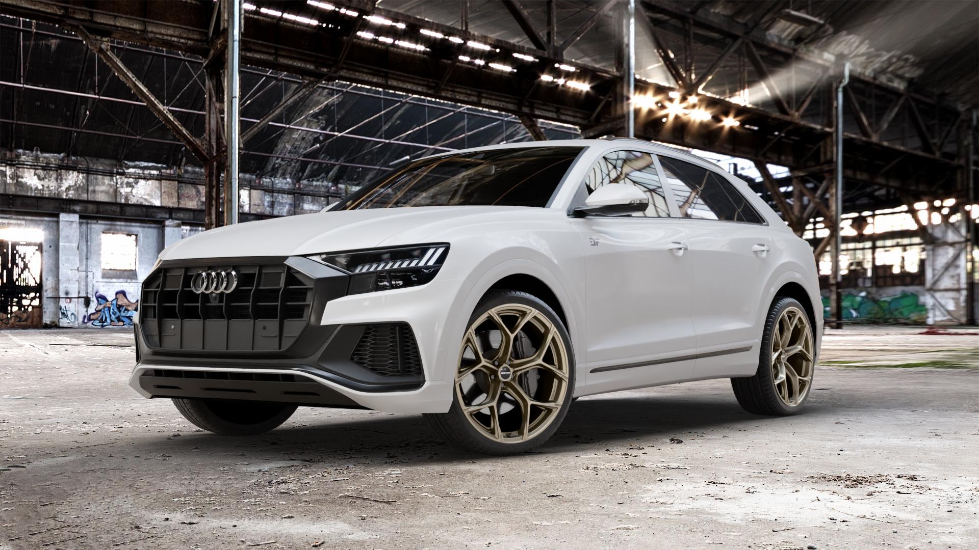 GMP Italia Ultrivity Metal Bronze Felge mit Reifen in 23Zoll Winterfelge Alufelge auf weissem Audi Q8 Typ 4M (4L) ⬇️ mit 15mm Tieferlegung ⬇️ Old Industrial Hall_max_5300mm_2024 Frontansicht_1