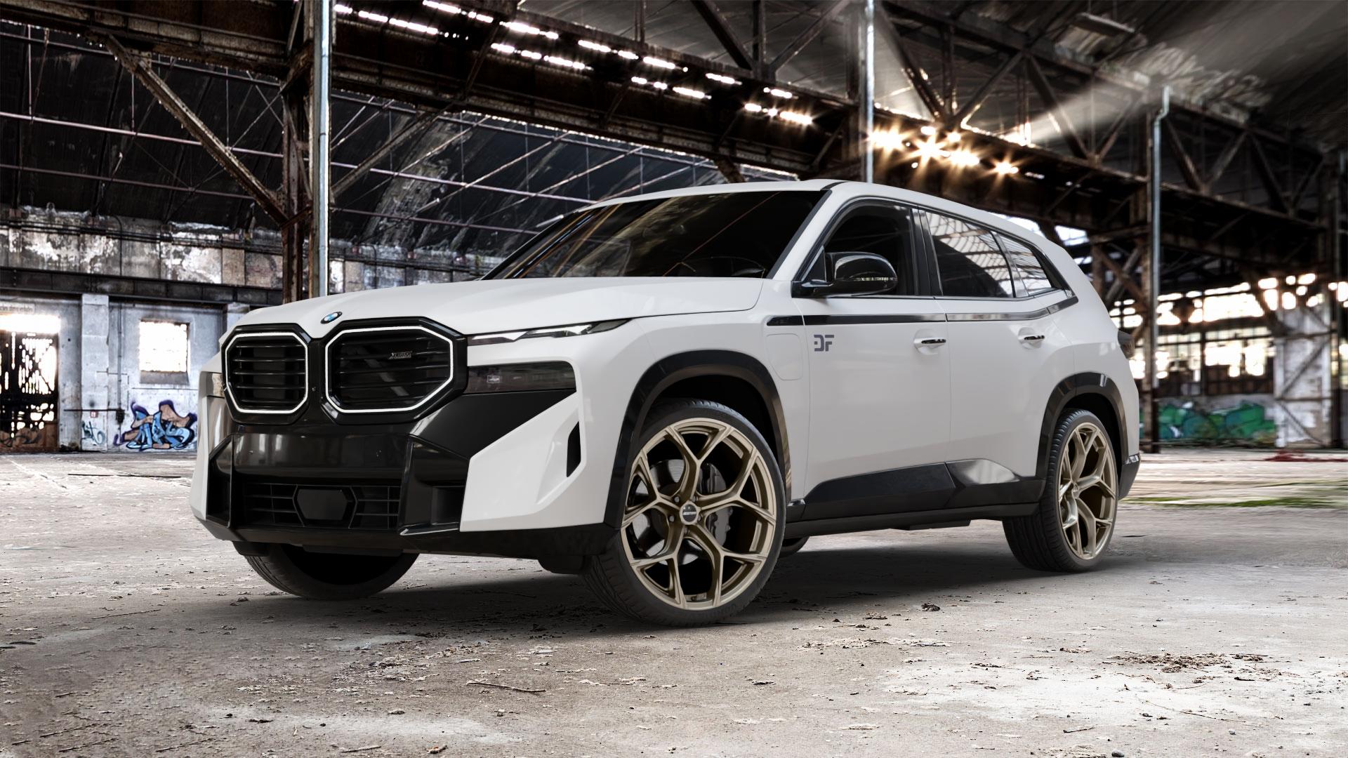 GMP Italia Ultrivity Metal Bronze Felge mit Reifen in 23Zoll Winterfelge Alufelge auf weissem BMW XM Typ G09 (F56XM) 3,0l 50e 230kW Hybrid (313 PS) ⬇️ mit 15mm Tieferlegung ⬇️ Old Industrial Hall_max_5300mm_2024 Frontansicht_1