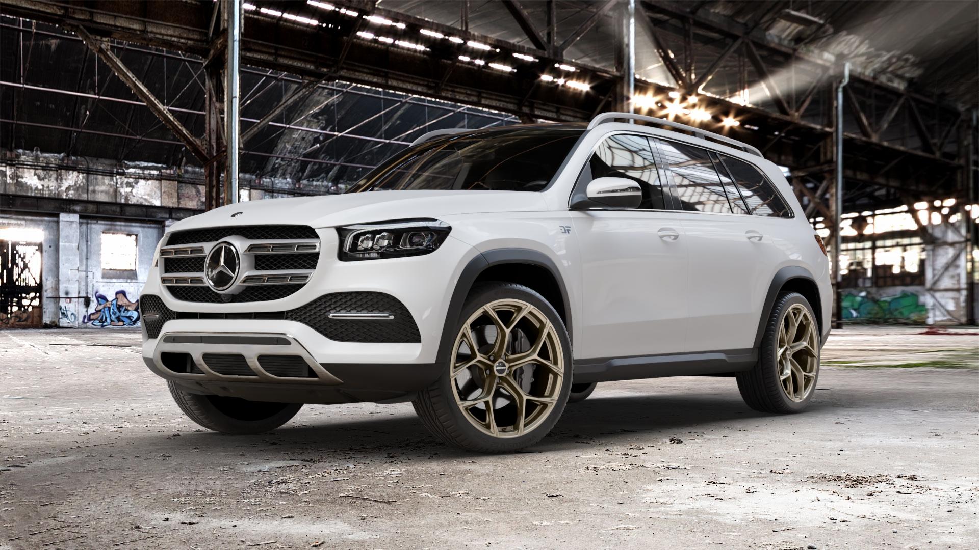 GMP Italia Ultrivity Metal Bronze Felge mit Reifen in 23Zoll Winterfelge Alufelge auf weissem Mercedes GLS-Klasse Typ 167 (H1GLE) 2,9l 350 d 4Matic 210kW (286 PS) 400 243kW (330 4,0l 580 360kW Mild-Hybrid (489 ⬇️ mit 15mm Tieferlegung ⬇️ Old Industrial Hall_max_5300mm_2024 Frontansicht_1