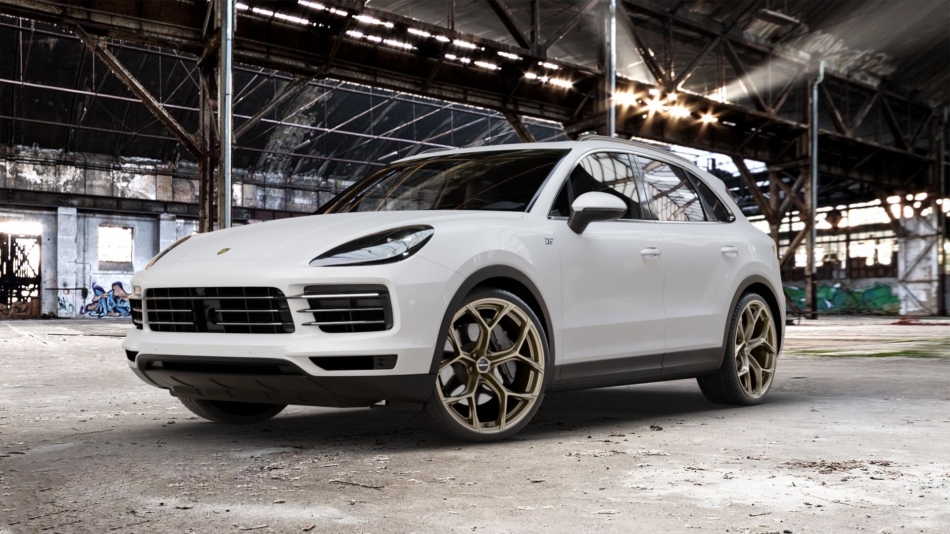 GMP Italia Ultrivity Metal Bronze Felge mit Reifen in 23Zoll Winterfelge Alufelge auf weissem Porsche Cayenne III Typ 9YA ⬇️ mit 15mm Tieferlegung ⬇️ Old Industrial Hall_max_5300mm_2024 Frontansicht_1