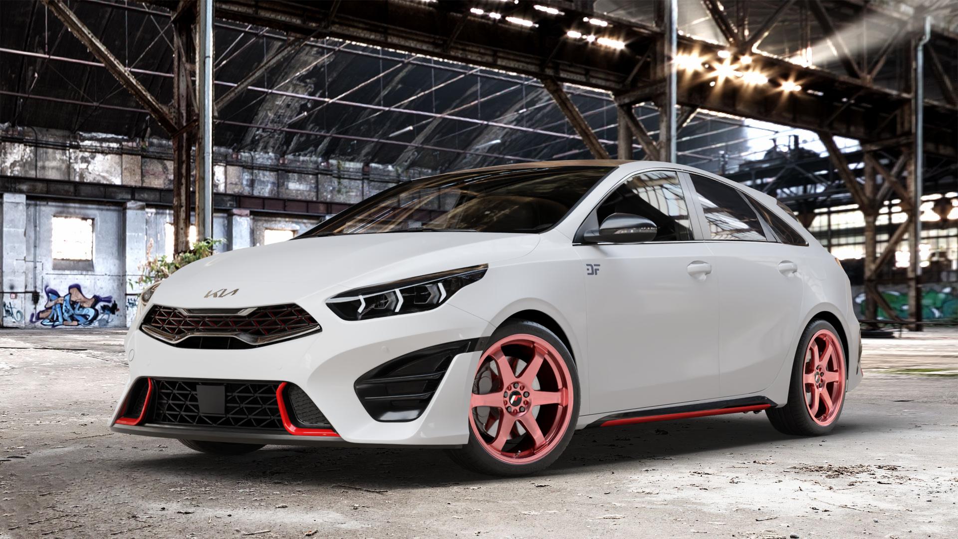 Japan Racing Wheels JR3 Hyper Black Felge mit Reifen silber schwarz in 18Zoll Winterfelge Alufelge auf weissem Kia ProCeed Typ CD Facelift Pro Cee d ⬇️ mit 15mm Tieferlegung ⬇️ Old Industrial Hall_max_4400mm_2024 Frontansicht_1