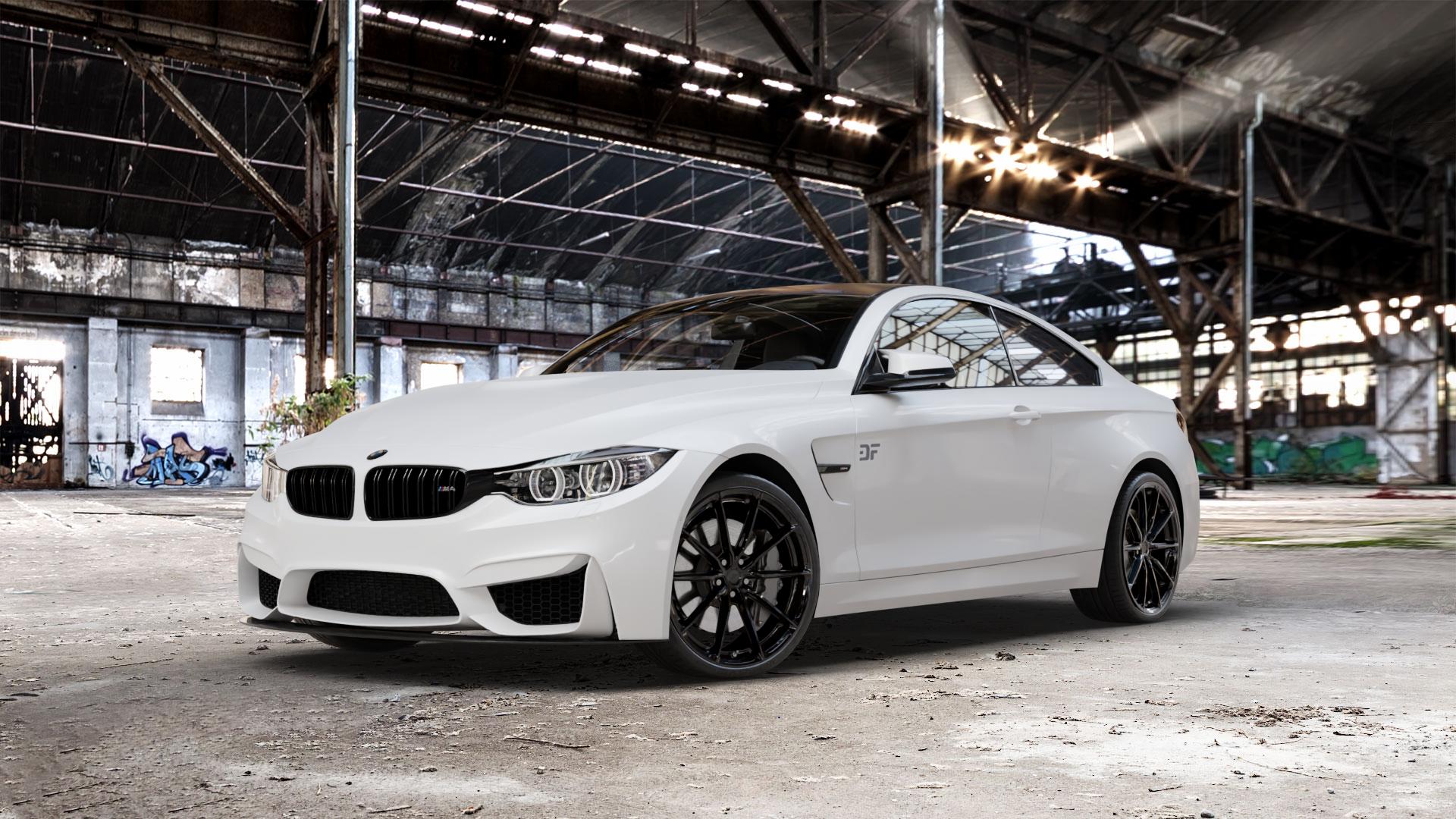 Japan Racing Wheels JR37 Gloss Black Felge mit Reifen schwarz in 20Zoll Winterfelge Alufelge auf weissem BMW M4 CS Typ F82 3,0l 338kW (460 PS) (Coupe) ⬇️ mit 15mm Tieferlegung ⬇️ Old Industrial Hall_max_5300mm_2024 Frontansicht_1