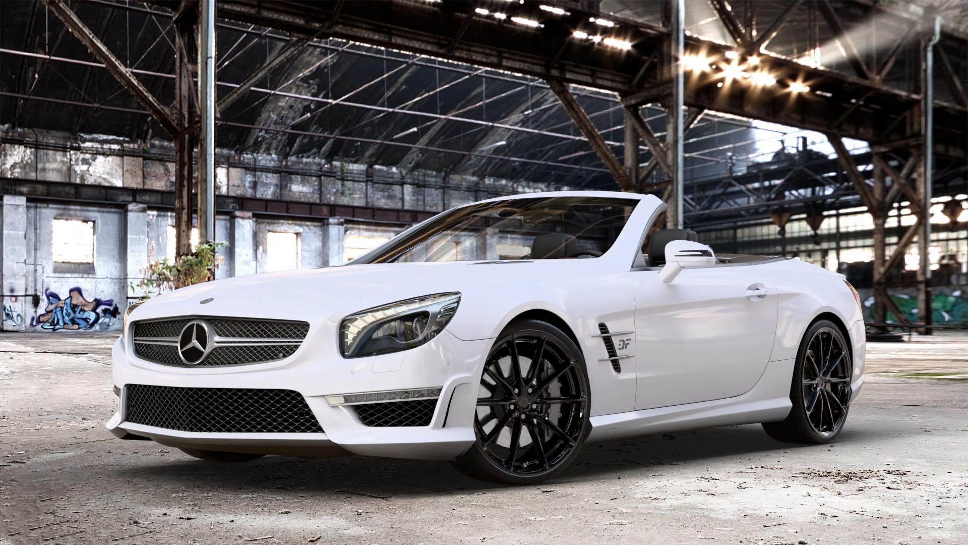 Japan Racing Wheels JR37 Gloss Black Felge mit Reifen schwarz in 20Zoll Winterfelge Alufelge auf weissem Mercedes SL Typ R231 5,5l 63 AMG 395kW (537 PS) 6,0l 65 463kW (630 ⬇️ mit 15mm Tieferlegung ⬇️ Old Industrial Hall_max_4400mm_2024 Frontansicht_1