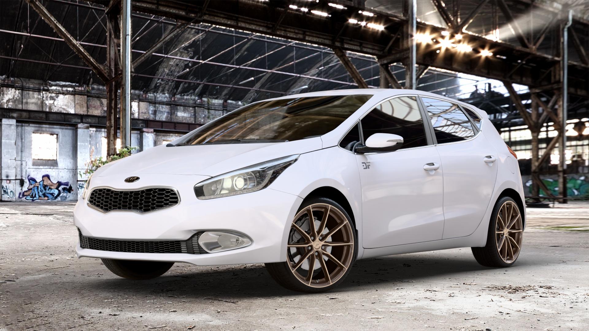 Japan Racing Wheels JR37 Platinum Bronze Felge mit Reifen grau in 19Zoll Winterfelge Alufelge auf weissem Kia Cee d Schrägheck Typ JD Kombi Facelift ⬇️ mit 15mm Tieferlegung ⬇️ Old Industrial Hall_max_4400mm_2024 Frontansicht_1