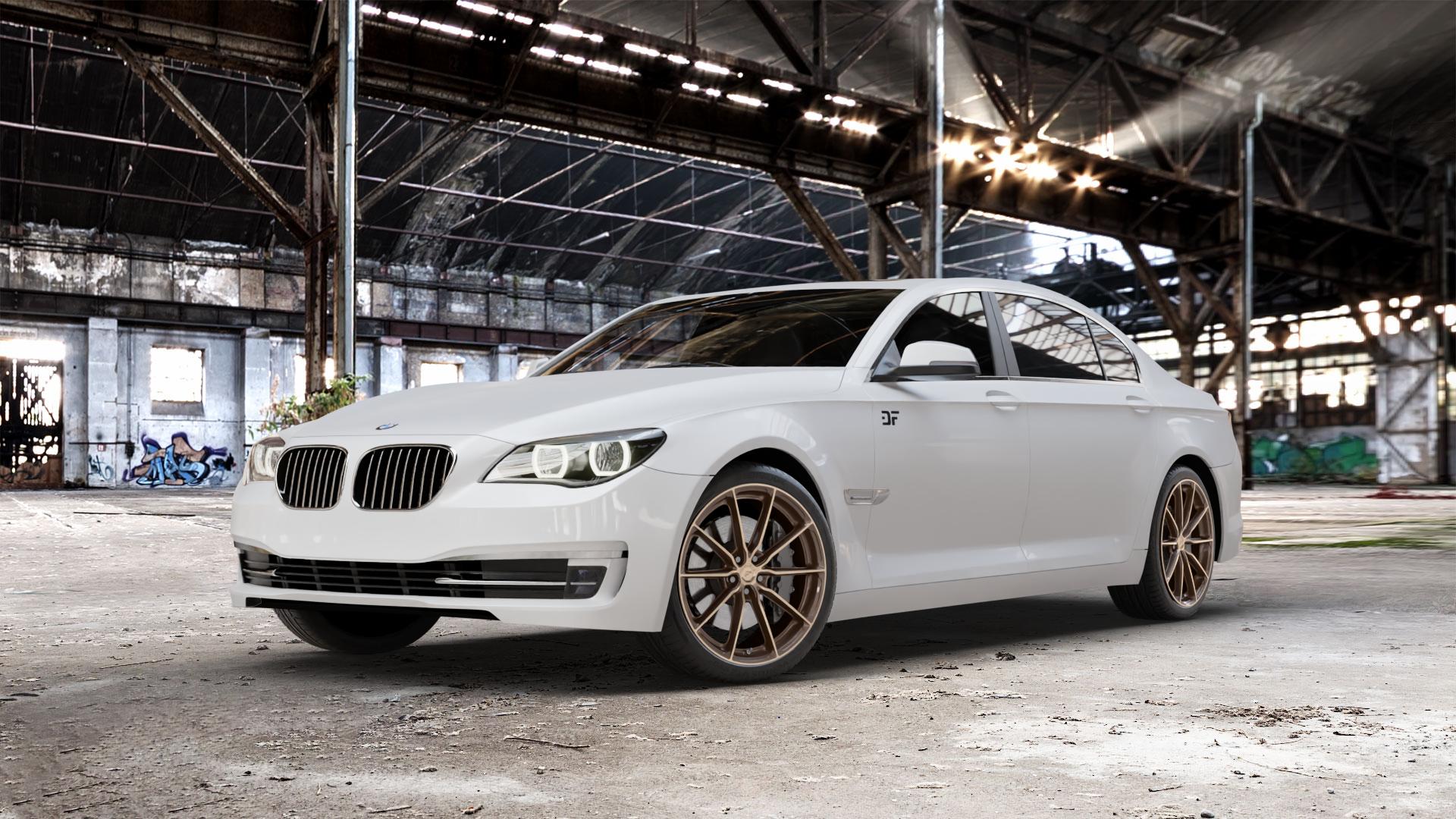 Japan Racing Wheels JR37 Platinum Bronze Felge mit Reifen grau in 20Zoll Winterfelge Alufelge auf weissem BMW 7er F01 Limousine (7L, 701, HY) F02 lang ⬇️ mit 15mm Tieferlegung ⬇️ Old Industrial Hall_max_5300mm_2024 Frontansicht_1