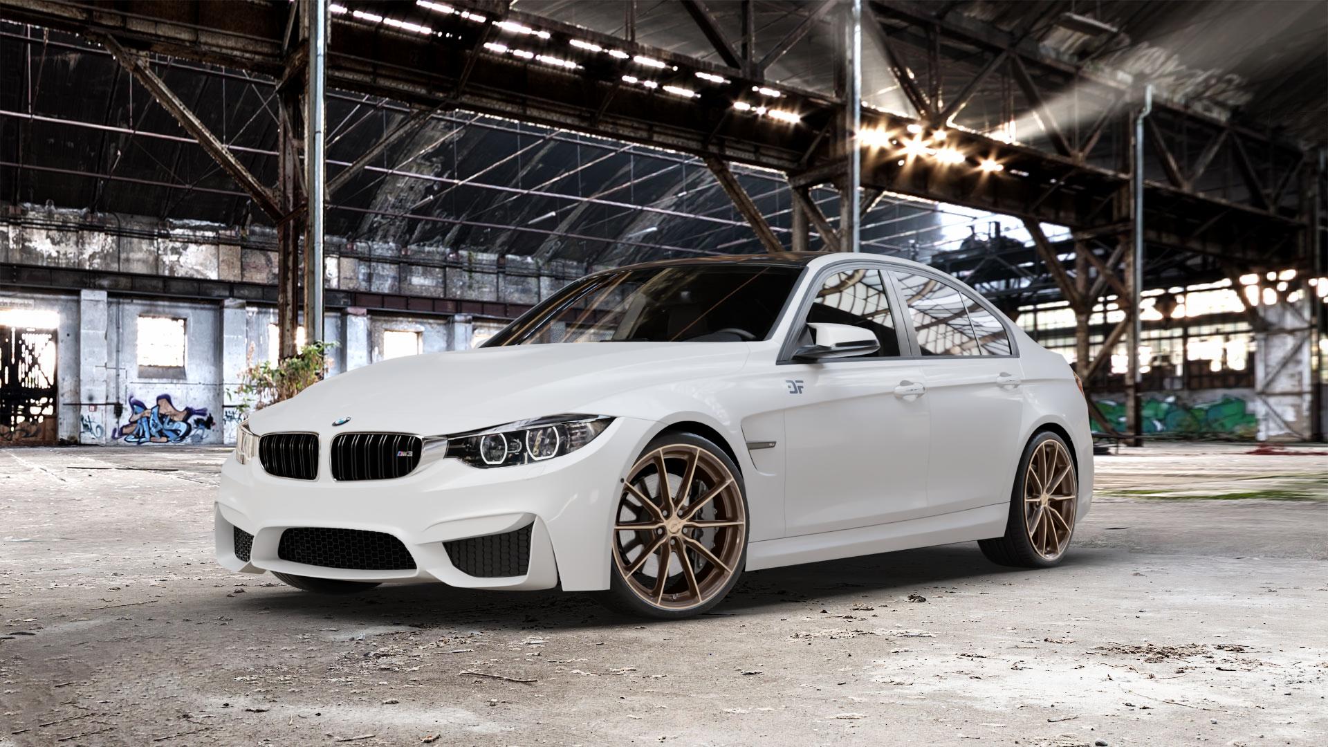 Japan Racing Wheels JR37 Platinum Bronze Felge mit Reifen grau in 20Zoll Winterfelge Alufelge auf weissem BMW M3 Typ F80 (Limousine) CS ⬇️ mit 15mm Tieferlegung ⬇️ Old Industrial Hall_max_5300mm_2024 Frontansicht_1