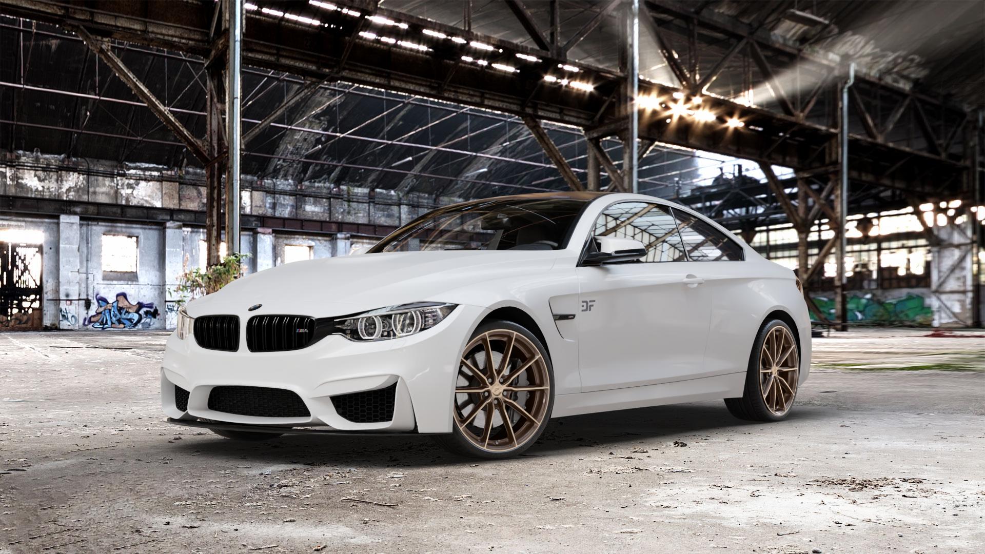 Japan Racing Wheels JR37 Platinum Bronze Felge mit Reifen grau in 20Zoll Winterfelge Alufelge auf weissem BMW M4 CS Typ F82 3,0l 338kW (460 PS) (Coupe) ⬇️ mit 15mm Tieferlegung ⬇️ Old Industrial Hall_max_5300mm_2024 Frontansicht_1