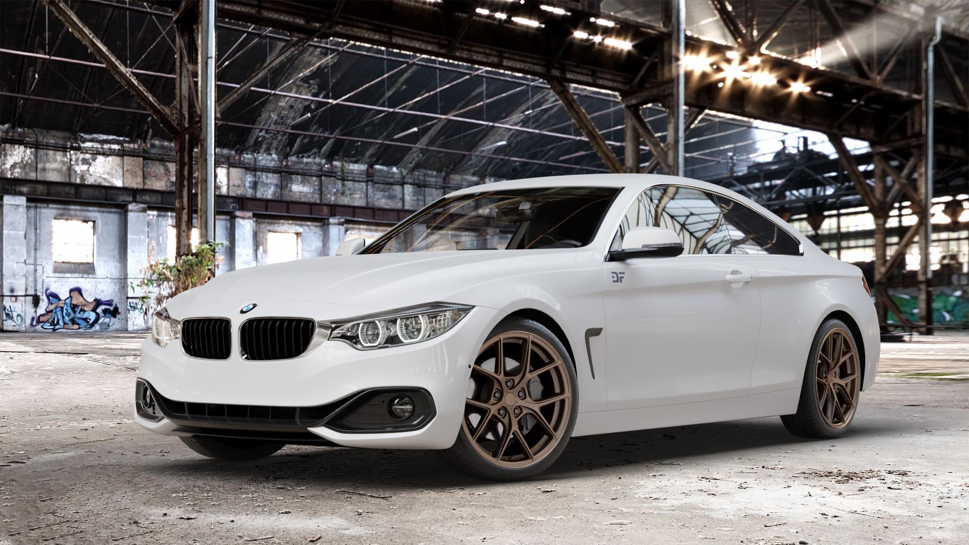 Japan Racing Wheels SL-01 Matt Bronze Felge mit Reifen in 19Zoll Winterfelge Alufelge auf weissem BMW 420d Typ F32 (Coupé) 428i xDrive 435i 430d 420i 435d 425d F36 (Gran Coupe) 418d 418i 430i 440i 4er Coupé (3C) ⬇️ mit 15mm Tieferlegung ⬇️ Old Industrial Hall_max_4400mm_2024 Frontansicht_1