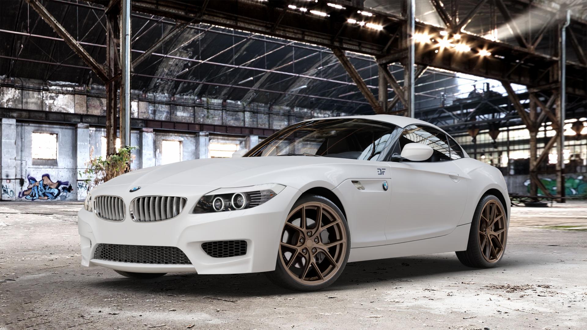 Japan Racing Wheels SL-01 Matt Bronze Felge mit Reifen in 19Zoll Winterfelge Alufelge auf weissem BMW Z4 Roadster Typ E89 (Z89, ZR) ⬇️ mit 15mm Tieferlegung ⬇️ Old Industrial Hall_max_4400mm_2024 Frontansicht_1