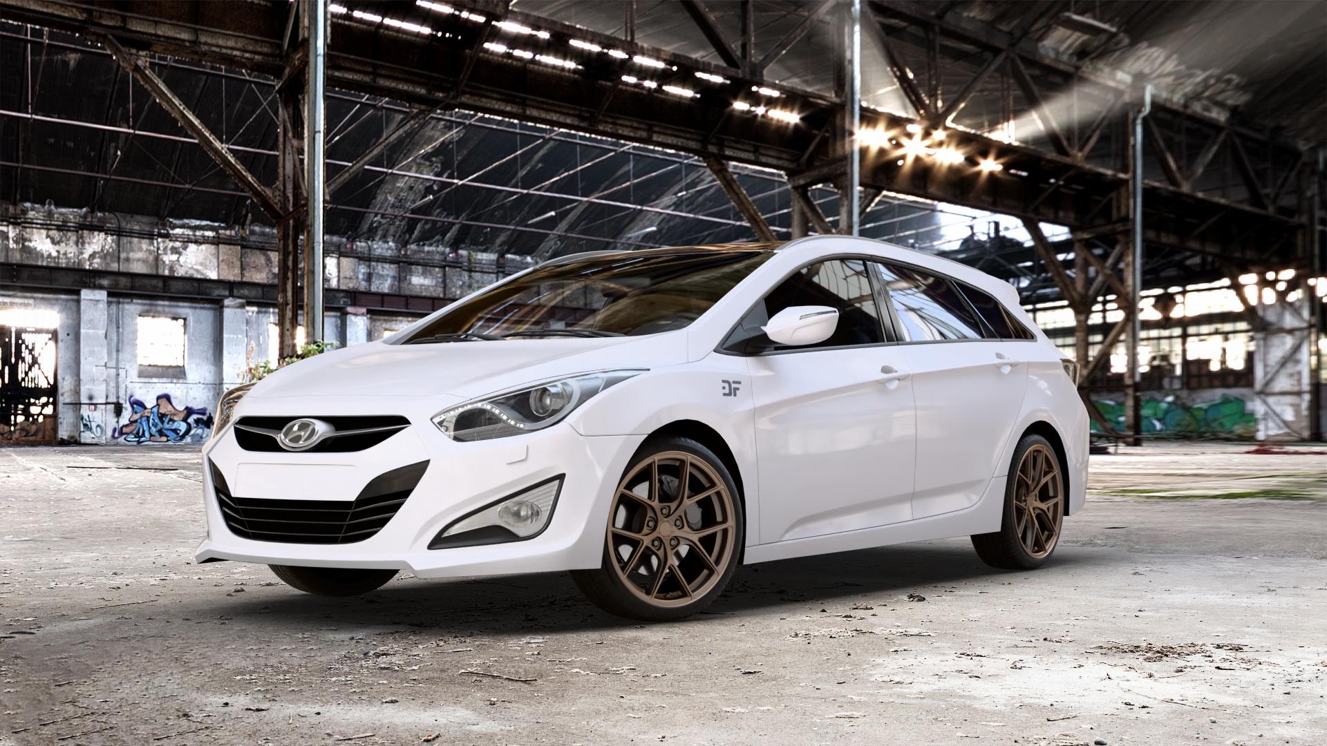 Japan Racing Wheels SL-01 Matt Bronze Felge mit Reifen in 19Zoll Winterfelge Alufelge auf weissem Hyundai i40 Typ VF Limousine Kombi Facelift ⬇️ mit 15mm Tieferlegung ⬇️ Old Industrial Hall_max_5300mm_2024 Frontansicht_1