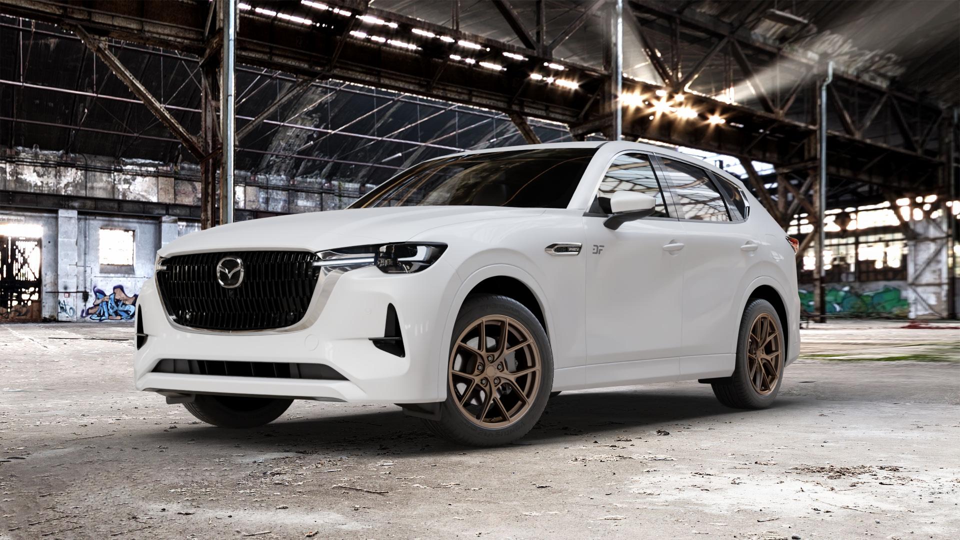Japan Racing Wheels SL-01 Matt Bronze Felge mit Reifen in 19Zoll Winterfelge Alufelge auf weissem Mazda CX-60 Typ KH01 CX ⬇️ mit 15mm Tieferlegung ⬇️ Old Industrial Hall_max_5300mm_2024 Frontansicht_1