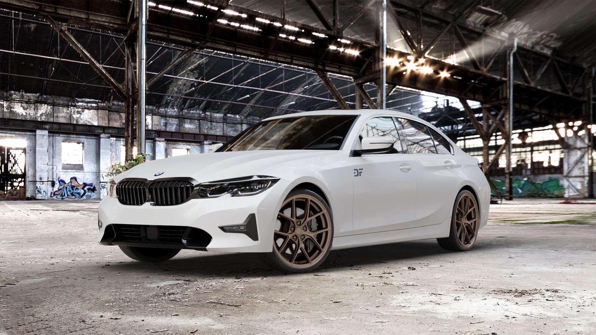 Japan Racing Wheels SL-01 Matt Bronze Felge mit Reifen in 20Zoll Winterfelge Alufelge auf weissem BMW 3er G20 Limousine (G3L) ⬇️ mit 15mm Tieferlegung ⬇️ Old Industrial Hall_max_5300mm_2024 Frontansicht_1