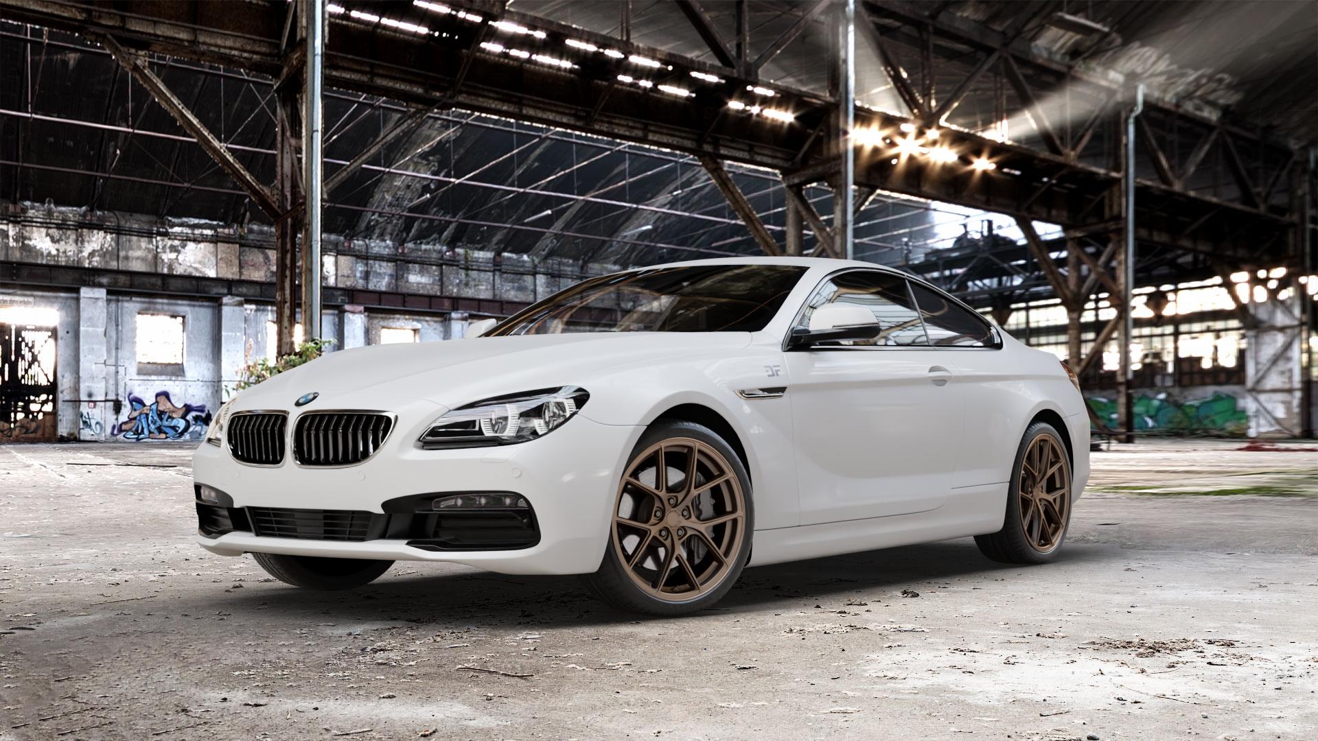 Japan Racing Wheels SL-01 Matt Bronze Felge mit Reifen in 20Zoll Winterfelge Alufelge auf weissem BMW 640i Typ F13 (Coupe) 650i 640d xDrive ⬇️ mit 15mm Tieferlegung ⬇️ Old Industrial Hall_max_5300mm_2024 Frontansicht_1