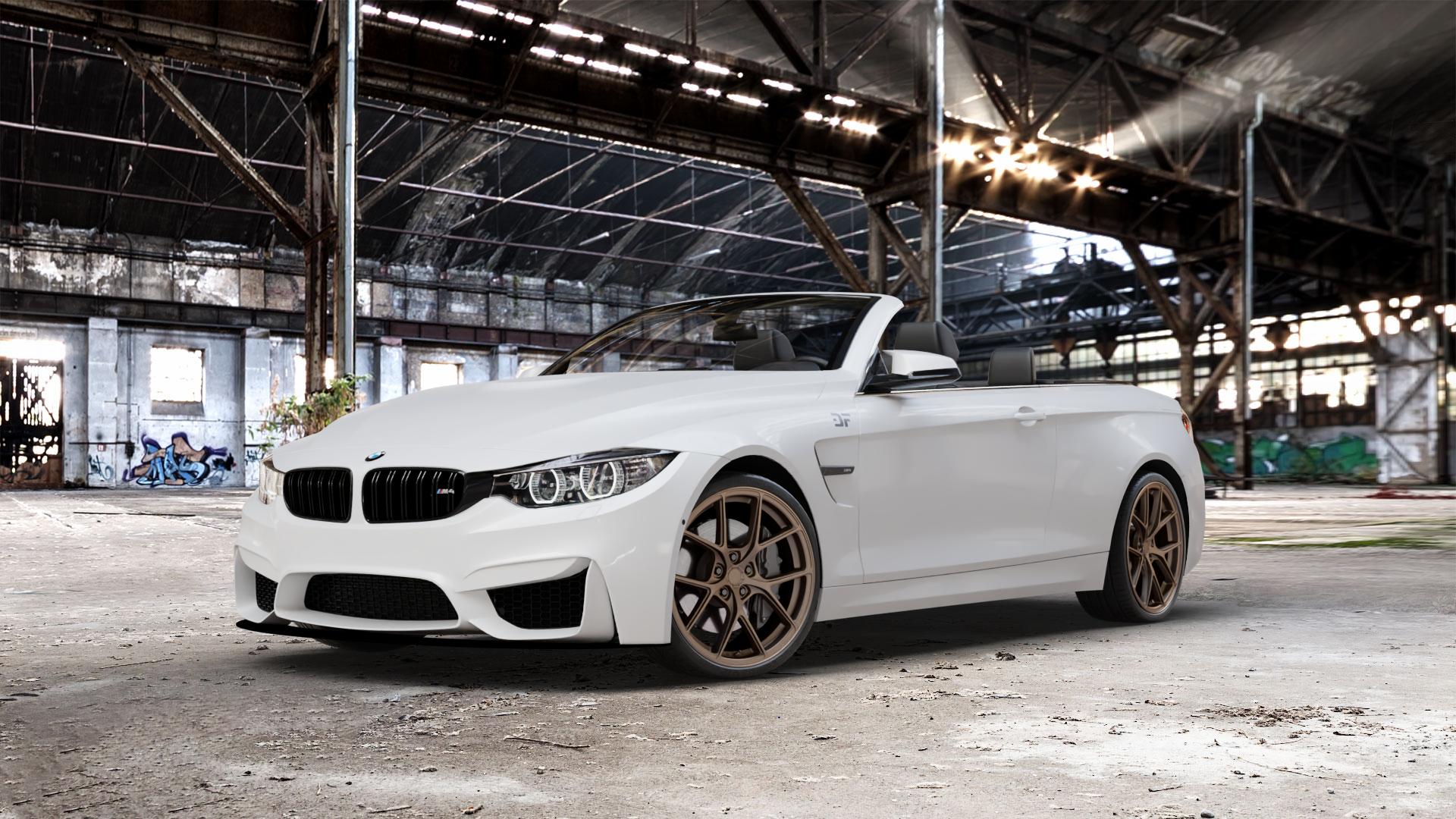 Japan Racing Wheels SL-01 Matt Bronze Felge mit Reifen in 20Zoll Winterfelge Alufelge auf weissem BMW M4 Typ F83 (Cabrio) 3,0l 317kW (431 PS) 331kW Competition (450 ⬇️ mit 15mm Tieferlegung ⬇️ Old Industrial Hall_max_5300mm_2024 Frontansicht_1