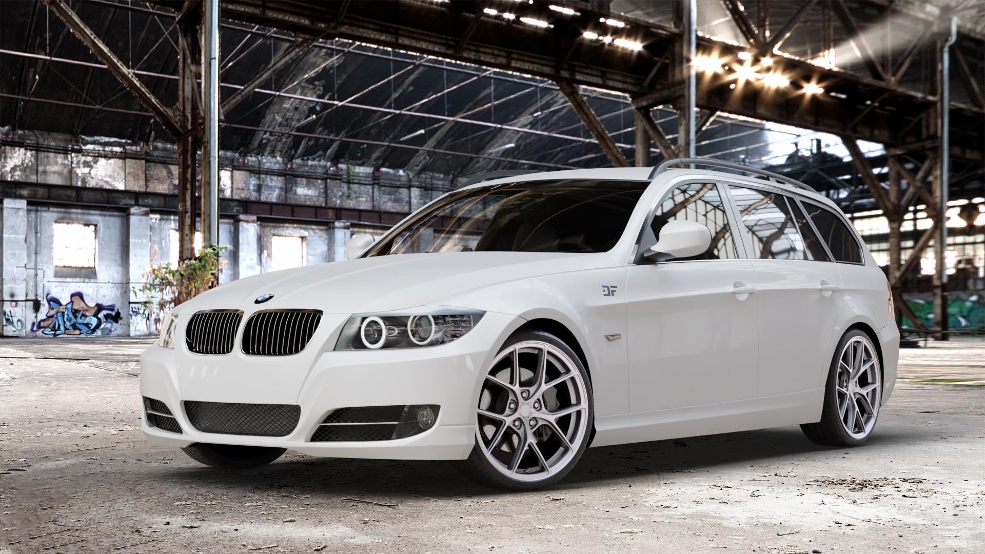 Japan Racing Wheels SL-01 Matt Silver Felge mit Reifen silber in 19Zoll Winterfelge Alufelge auf weissem BMW 318i Typ E91 (Touring) 320i 325i 330i 320d 330d 318d 325xi 330xi 335i 335d 325d 330xd 335xi 320xd 316d 316i 3er Touring (390L, 390X, 3K, 3K-N1) ⬇️ mit 15mm Tieferlegung ⬇️ Old Industrial Hall_max_4400mm_2024 Frontansicht_1