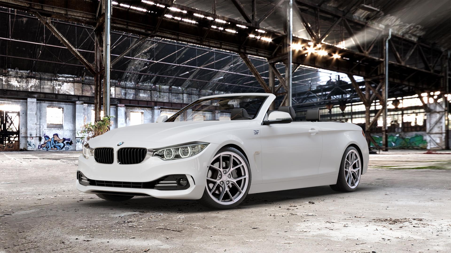 Japan Racing Wheels SL-01 Matt Silver Felge mit Reifen silber in 19Zoll Winterfelge Alufelge auf weissem BMW 428i Typ F33 (Cabrio) 435i 420d xDrive 420i 425d 430d 435d 430i 440i 4er Cabrio (3C) ⬇️ mit 15mm Tieferlegung ⬇️ Old Industrial Hall_max_5300mm_2024 Frontansicht_1