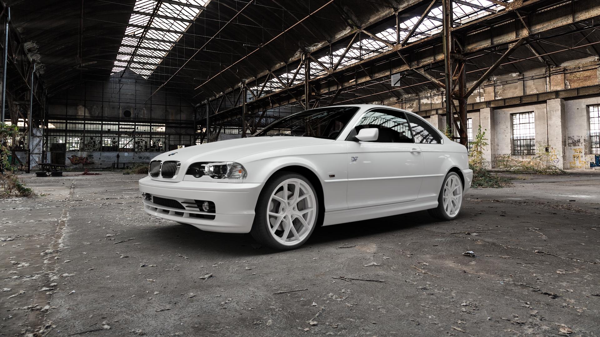 Japan Racing Wheels SL-01 White Felge mit Reifen weiss weiß in 19Zoll Winterfelge Alufelge auf weissem BMW M3 Typ E46 (Coupé) 318ci 323ci 328ci 330cd 316ci 320ci 330ci 325ci 320cd CSL 3er Coupé (346C) ⬇️ mit 15mm Tieferlegung ⬇️ Old Industrial Hall_max5000mm_2022 Frontansicht_1