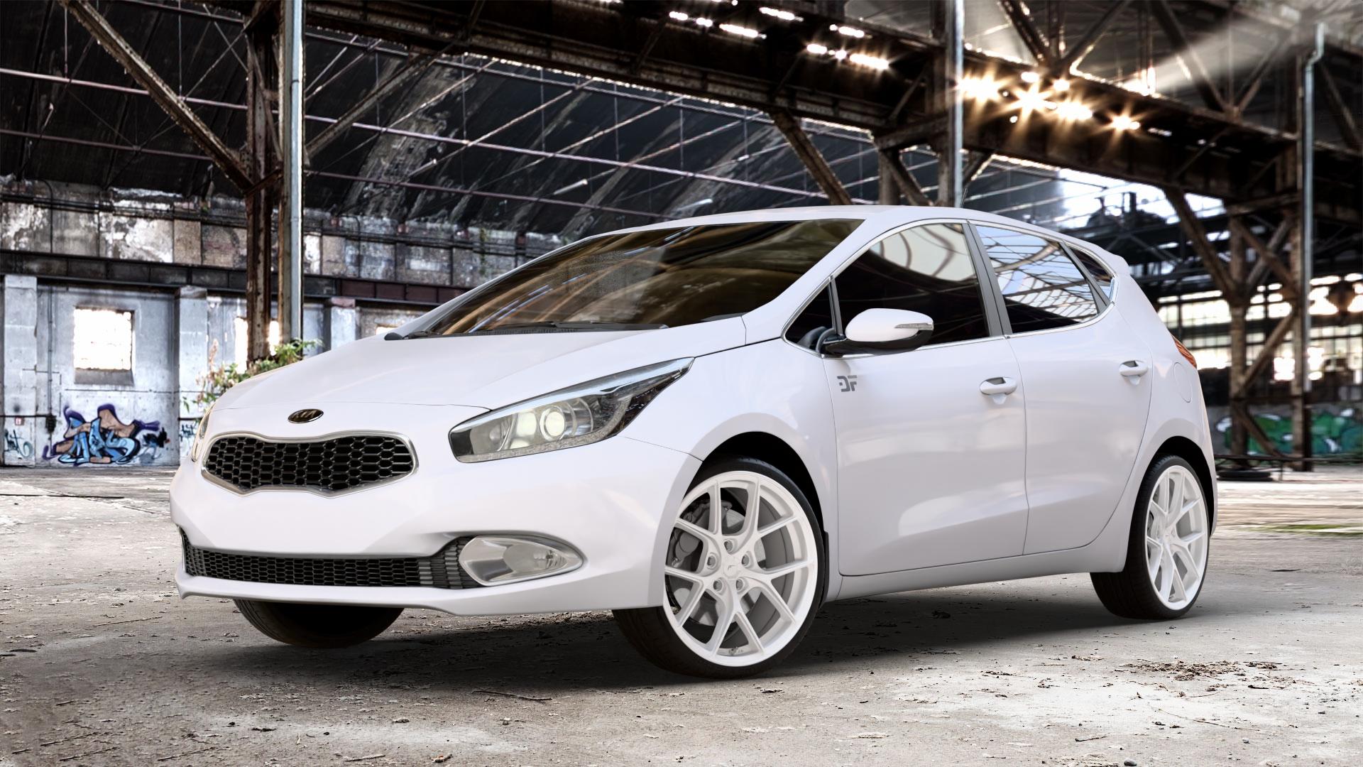 Japan Racing Wheels SL-01 White Felge mit Reifen weiss weiß in 19Zoll Winterfelge Alufelge auf weissem Kia Cee d Schrägheck Typ JD Kombi Facelift ⬇️ mit 15mm Tieferlegung ⬇️ Old Industrial Hall_max_4400mm_2024 Frontansicht_1