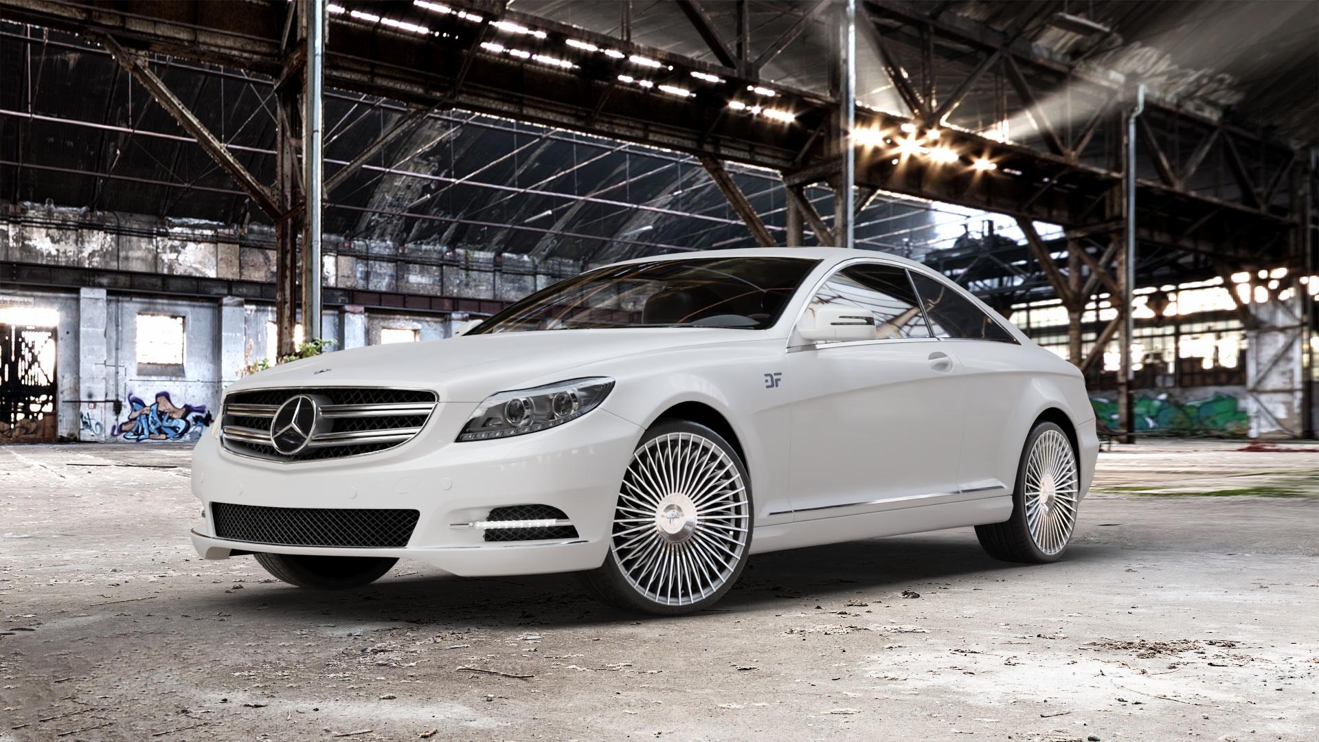 KESKIN KT X1 SILVER FRONT POLISH Felge mit Reifen silber in 21Zoll Winterfelge Alufelge auf weissem Mercedes CL-Klasse Typ C216 ⬇️ mit 15mm Tieferlegung ⬇️ Old Industrial Hall_max_5300mm_2024 Frontansicht_1