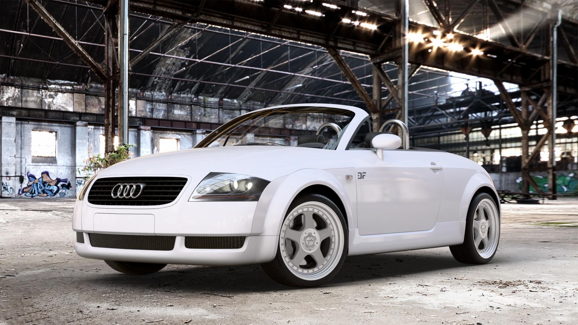 KESKIN KT1 SILVER LIP POLISH Felge mit Reifen silber in 18Zoll Alufelge auf weissem Audi TT I Typ 8N (Roadster) 1,8l T 110kW (150 PS) 120kW (163 132kW (179 140kW (190 quattro 165kW (224 3,2l VR6 184kW (250 ⬇️ mit 15mm Tieferlegung ⬇️ Old Industrial Hall_max_4400mm_2024 Frontansicht_1