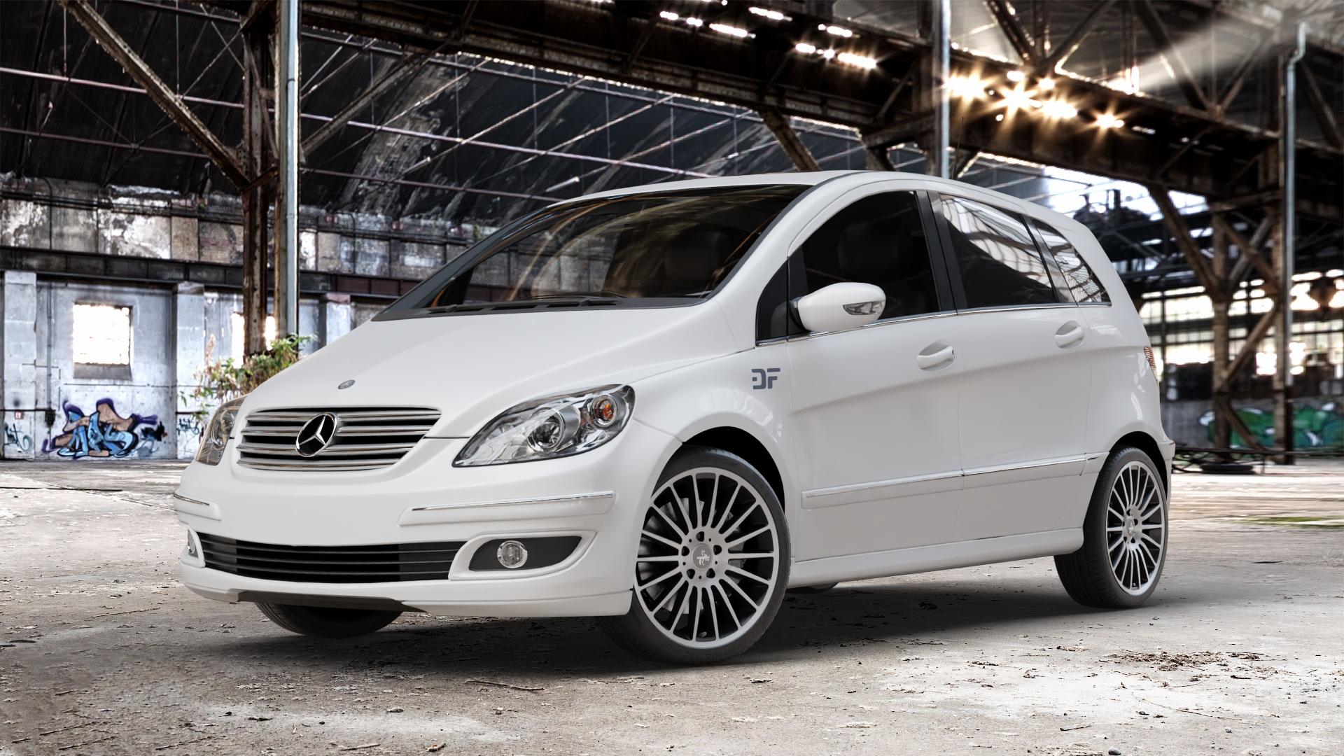 KESKIN KT15 BLACK FRONT POLISH Felge mit Reifen schwarz in 18Zoll Winterfelge Alufelge auf weissem Mercedes B-Klasse Typ T245 ⬇️ mit 15mm Tieferlegung ⬇️ Old Industrial Hall_max_4400mm_2024 Frontansicht_1