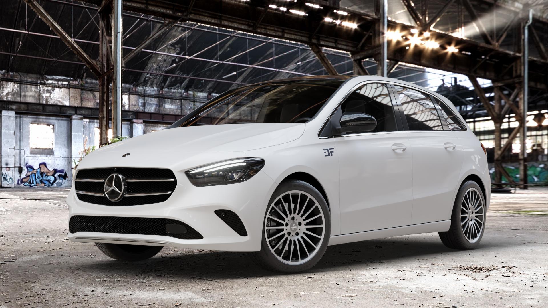 KESKIN KT15 BLACK FRONT POLISH Felge mit Reifen schwarz in 18Zoll Winterfelge Alufelge auf weissem Mercedes B-Klasse Typ W247 ⬇️ mit 15mm Tieferlegung ⬇️ Old Industrial Hall_max_4400mm_2024 Frontansicht_1